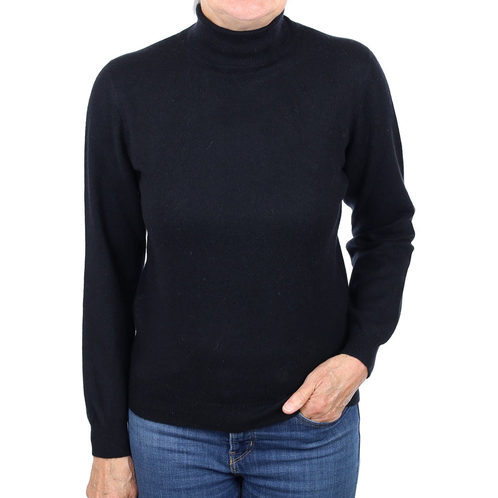 Black Cashmere Polo Neck Jumper Medium