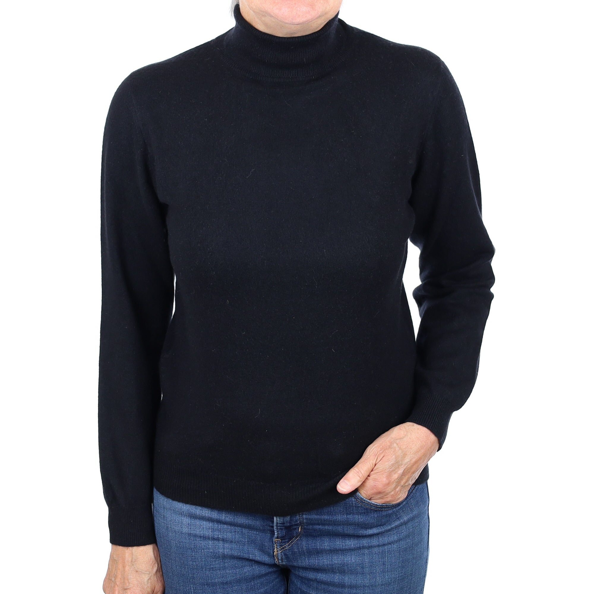 Black Cashmere Polo Neck Jumper Medium