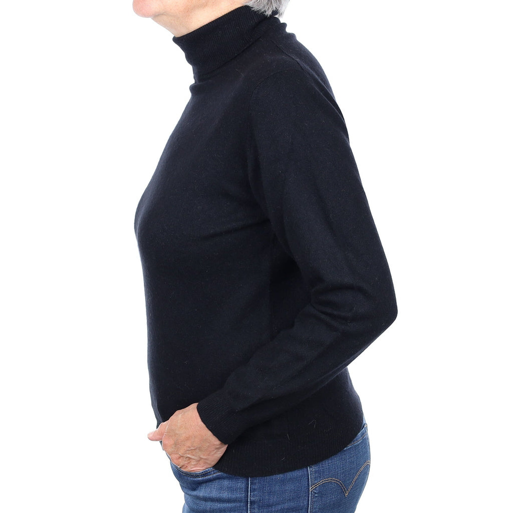Black Cashmere Polo Neck Jumper Medium