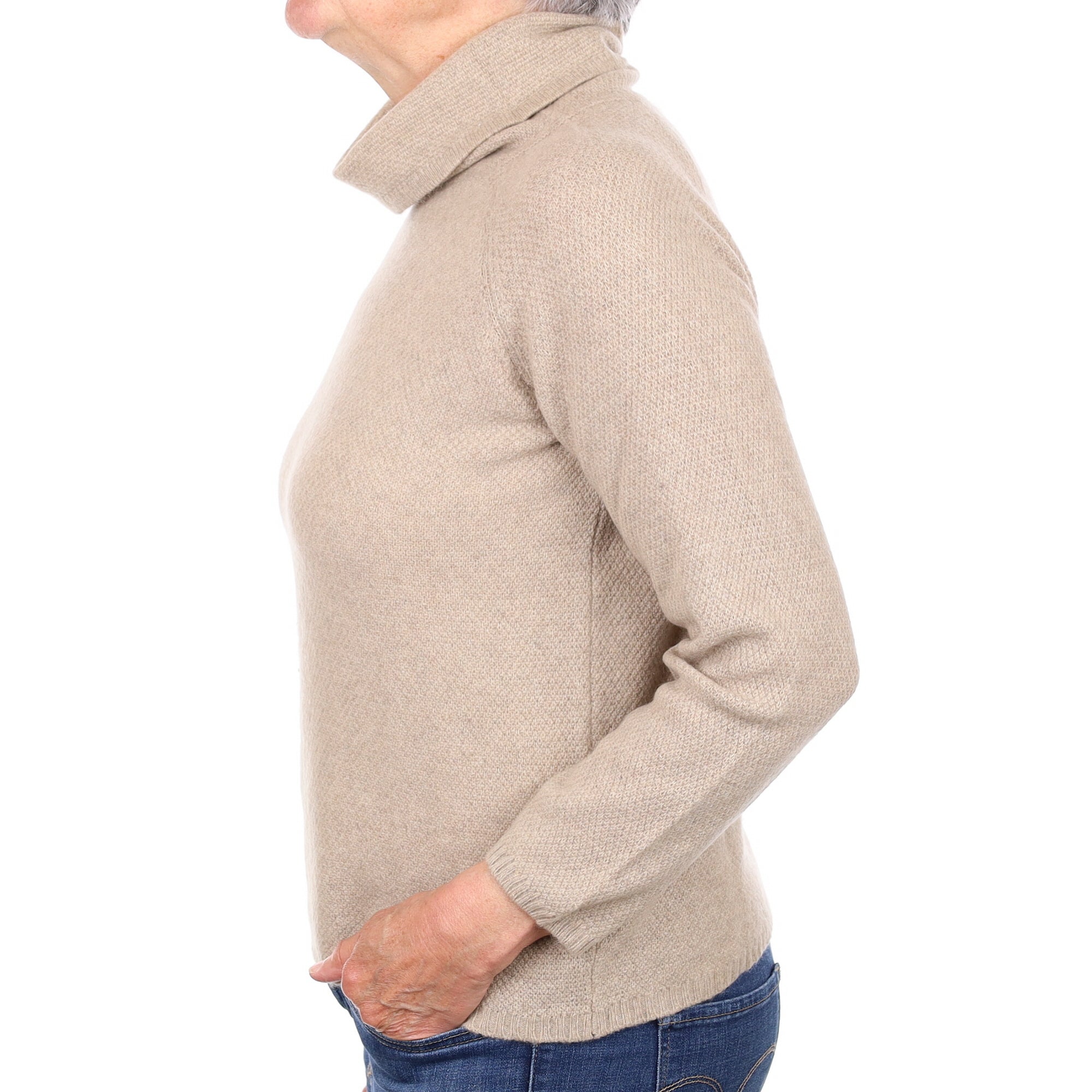 Italian Fawn Waffle Cashmere Funnel Neck Jumper Medium