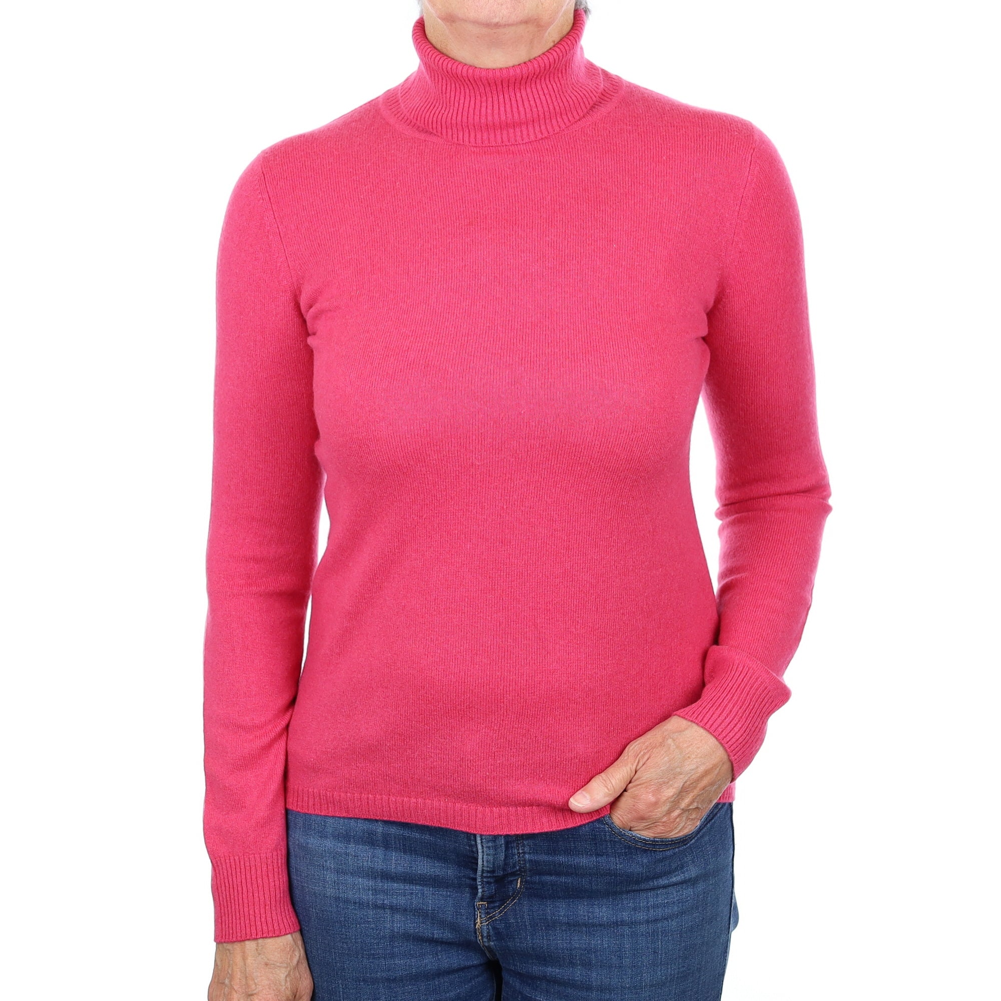 Raspberry Pink Cashmere Polo Neck Jumper Medium