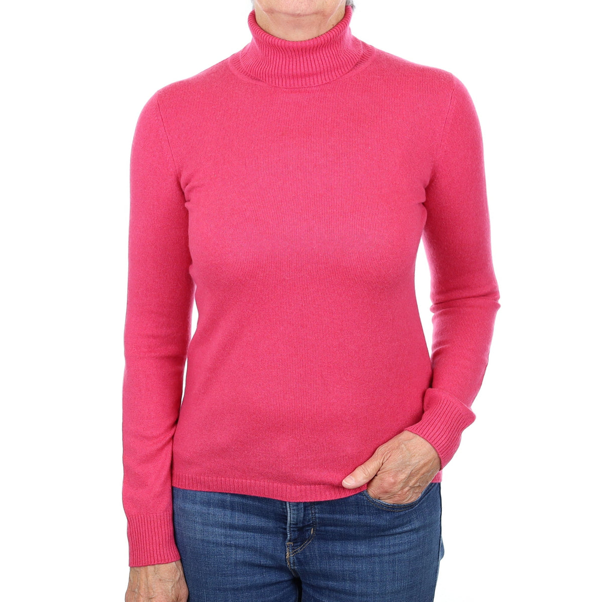 Raspberry Pink Cashmere Polo Neck Jumper Medium