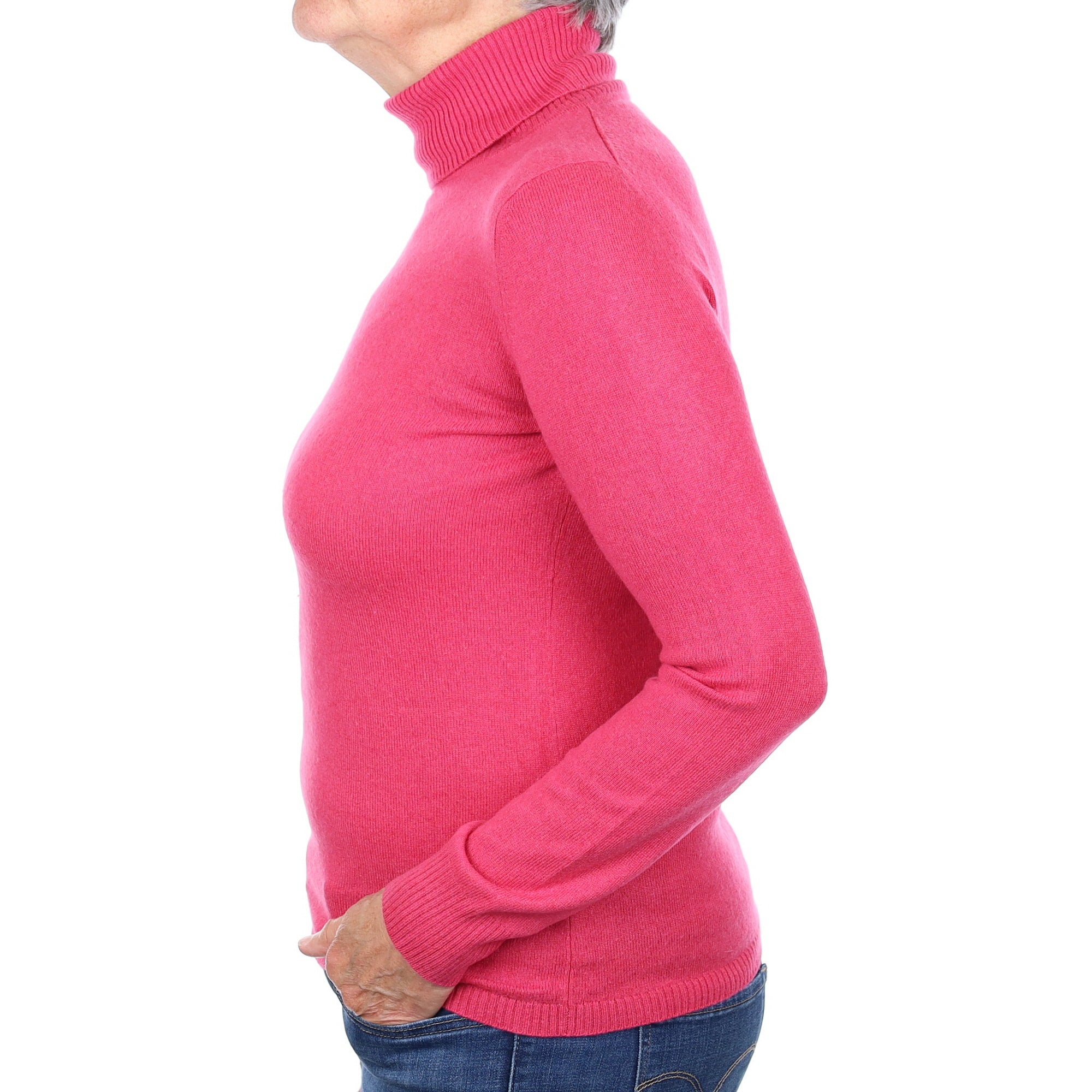 Raspberry Pink Cashmere Polo Neck Jumper Medium