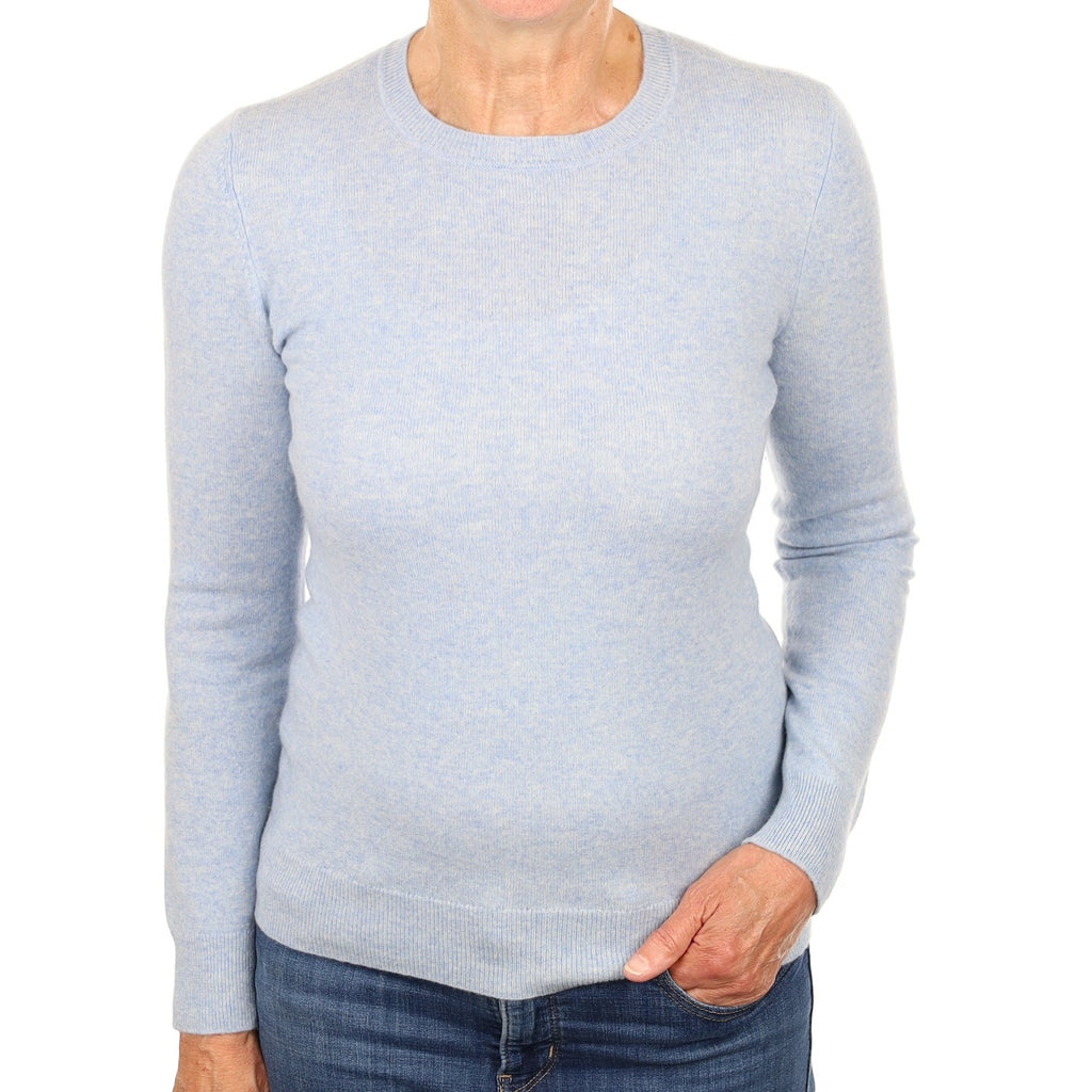 Sky Blue Marl Cashmere Crew Neck Jumper Medium