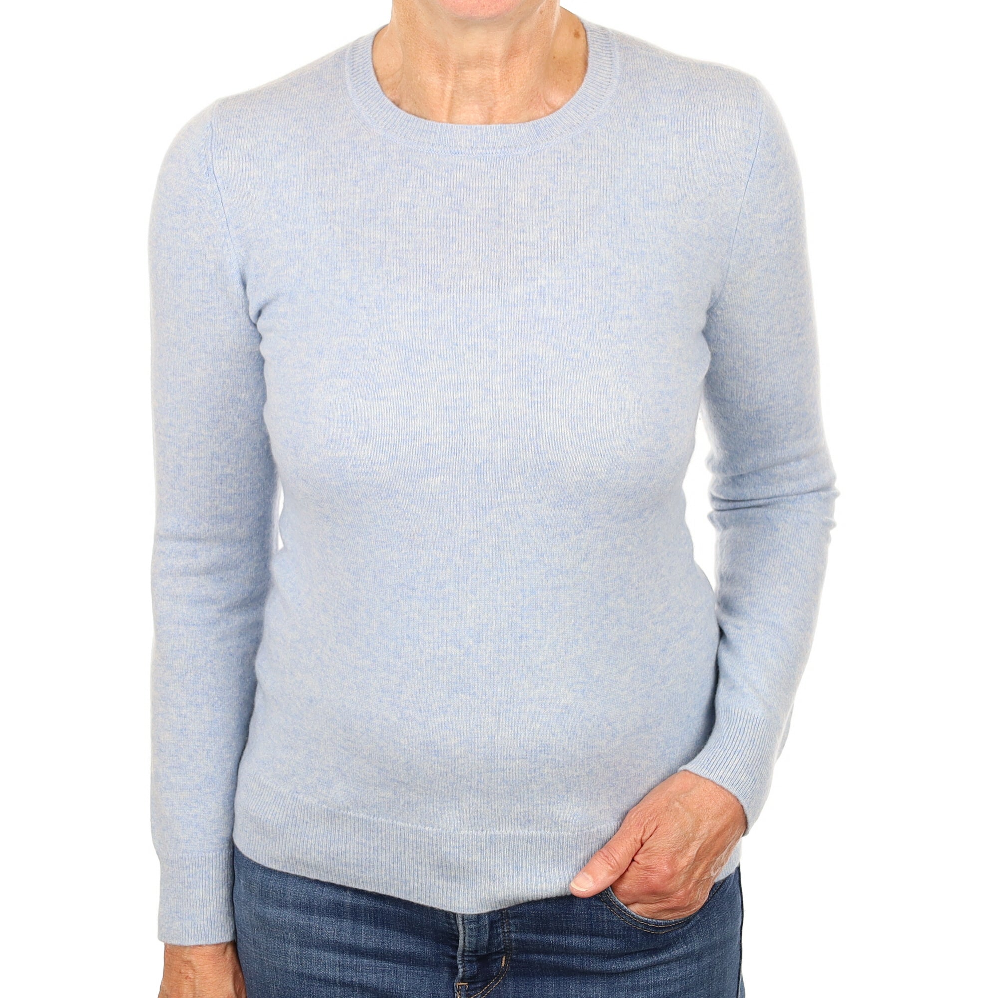 Sky Blue Marl Cashmere Crew Neck Jumper Medium