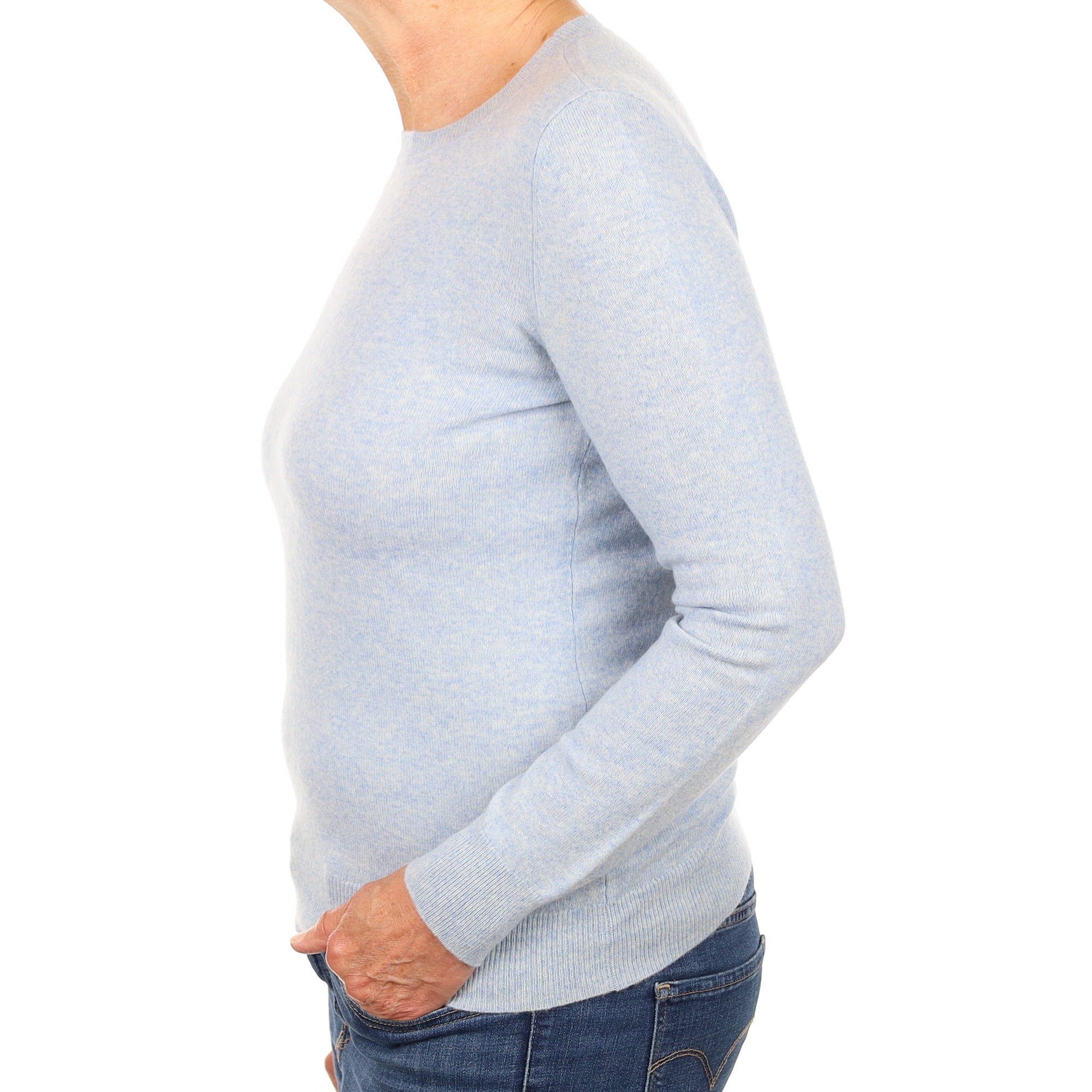 Sky Blue Marl Cashmere Crew Neck Jumper Medium