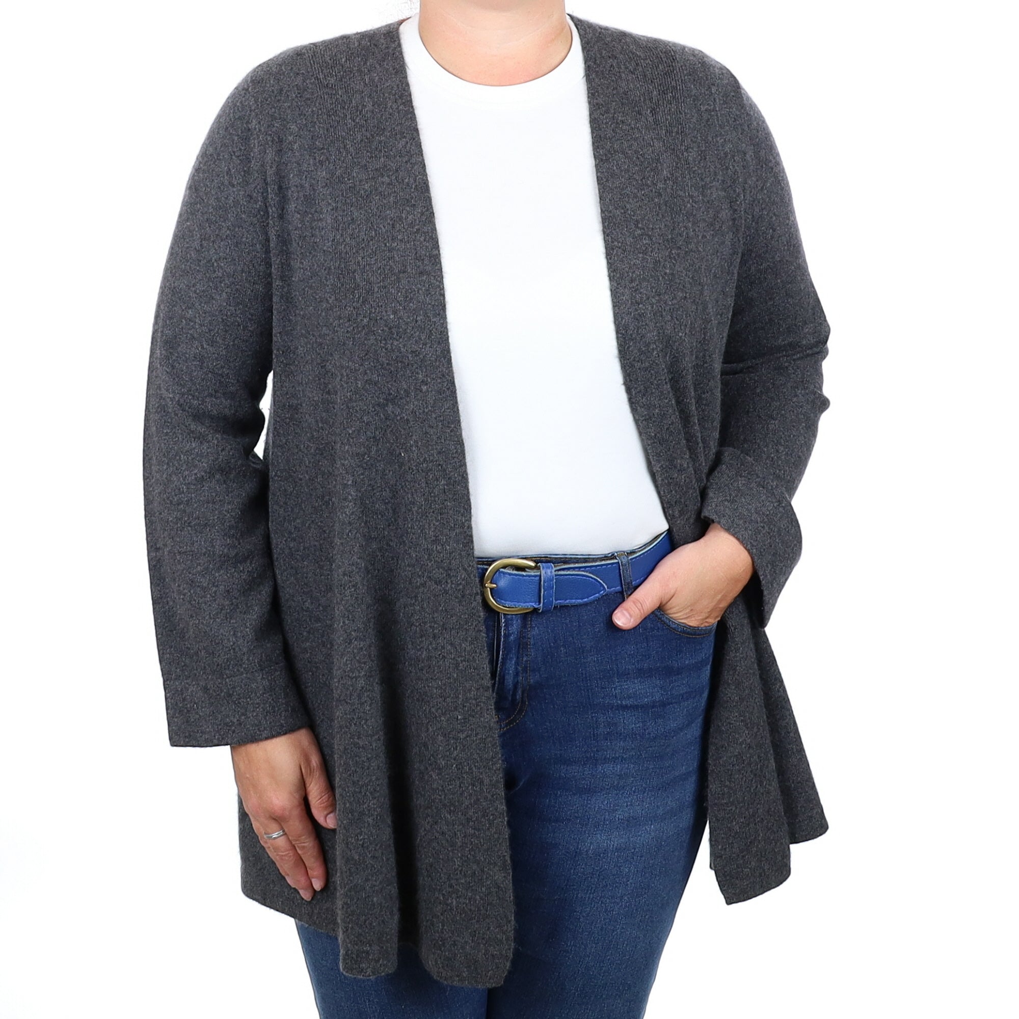 Charcoal Grey Cashmere Waterfall Cardigan Large