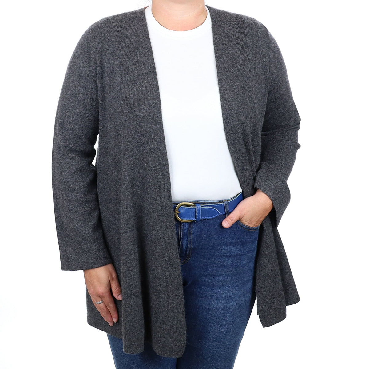Charcoal Grey Cashmere Waterfall Cardigan Large