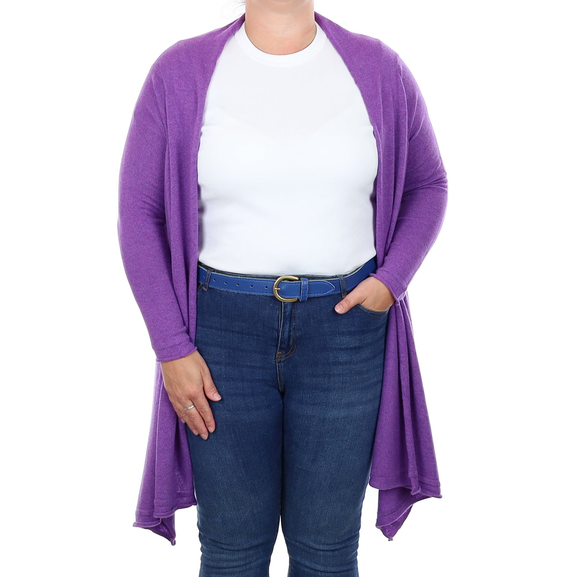 Lavender Purple Cashmere Waterfall Cardigan Large