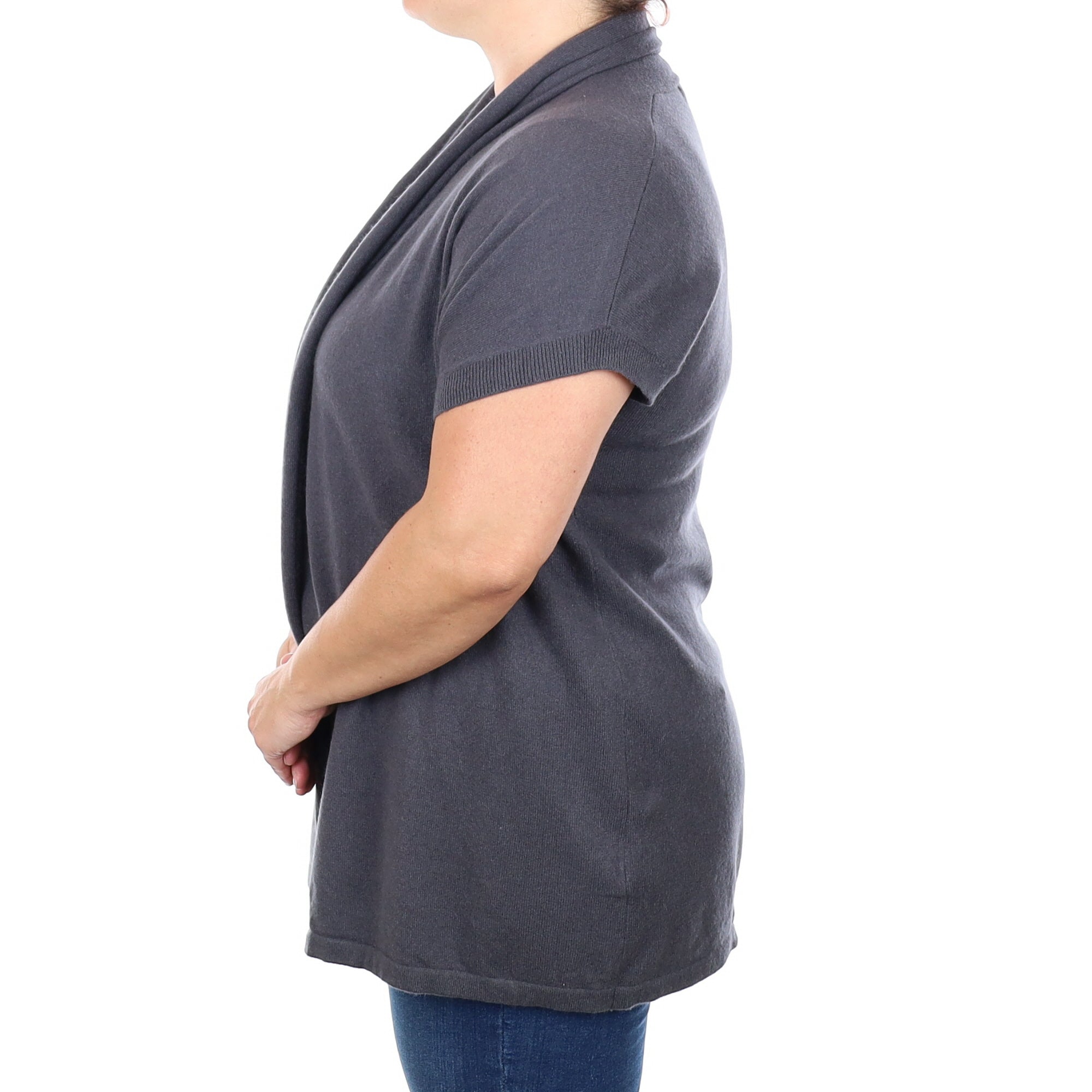 Graphite Grey Cashmere Short Sleeved Waterfall Cardigan Large
