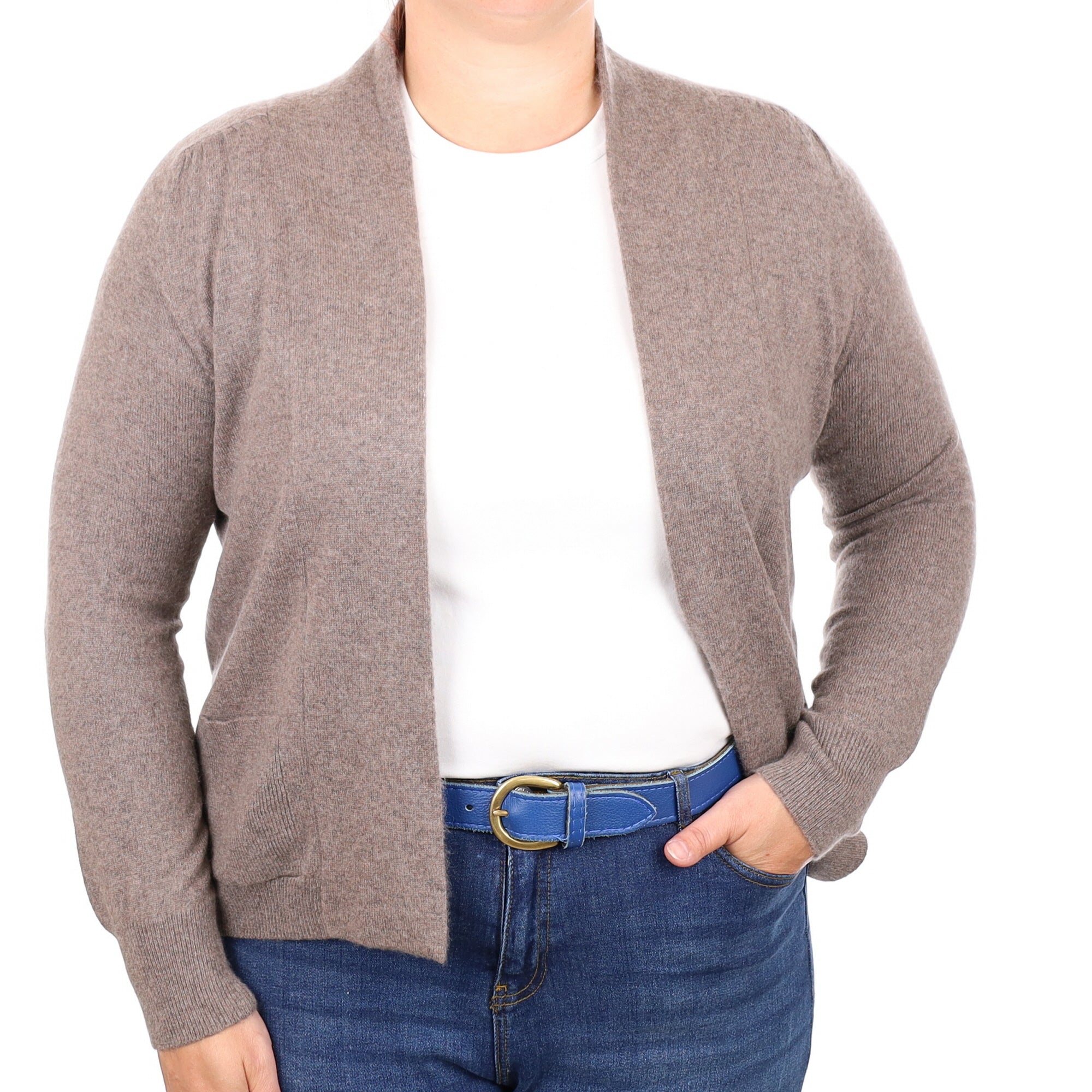 Mocha Brown Cashmere Edge to Edge Cardigan with Pockets Large
