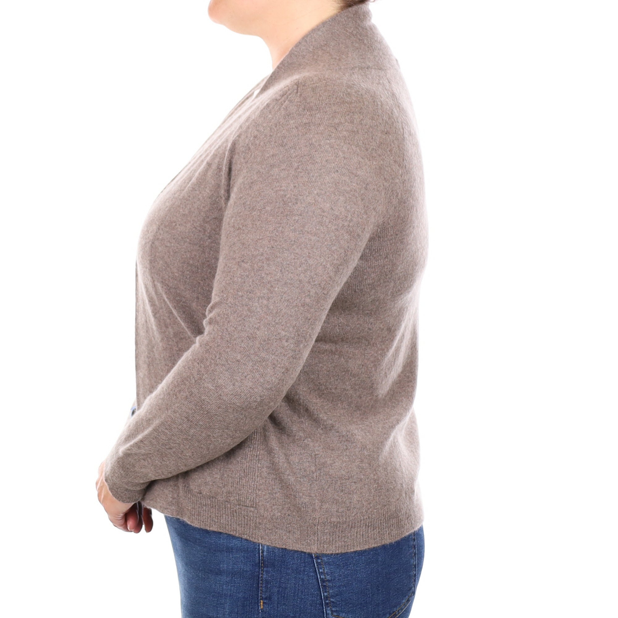 Mocha Brown Cashmere Edge to Edge Cardigan with Pockets Large