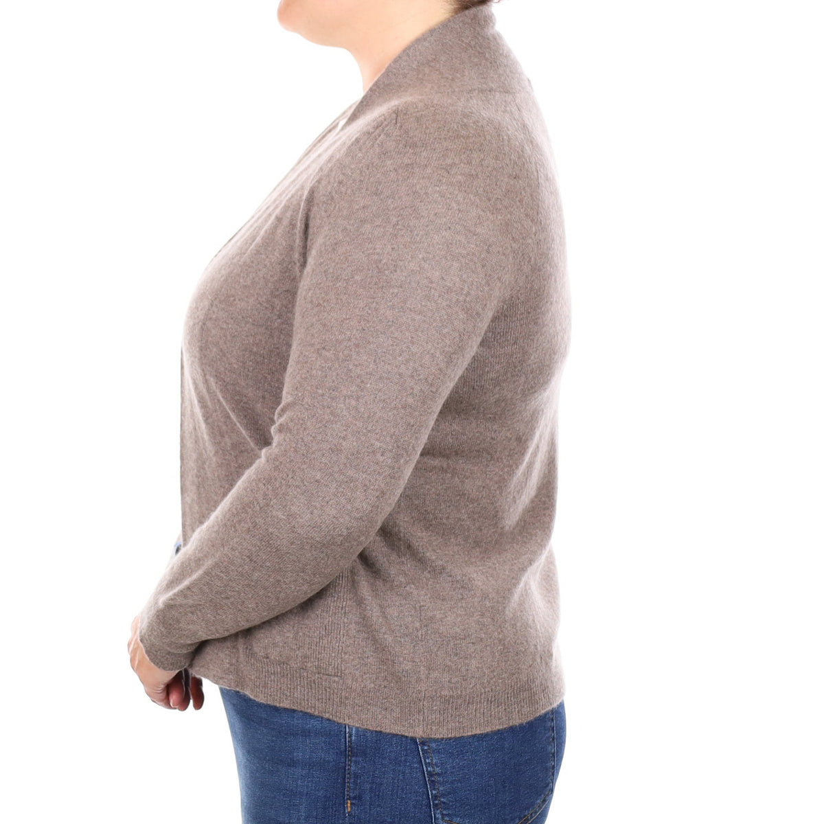 Mocha Brown Cashmere Edge to Edge Cardigan with Pockets Large