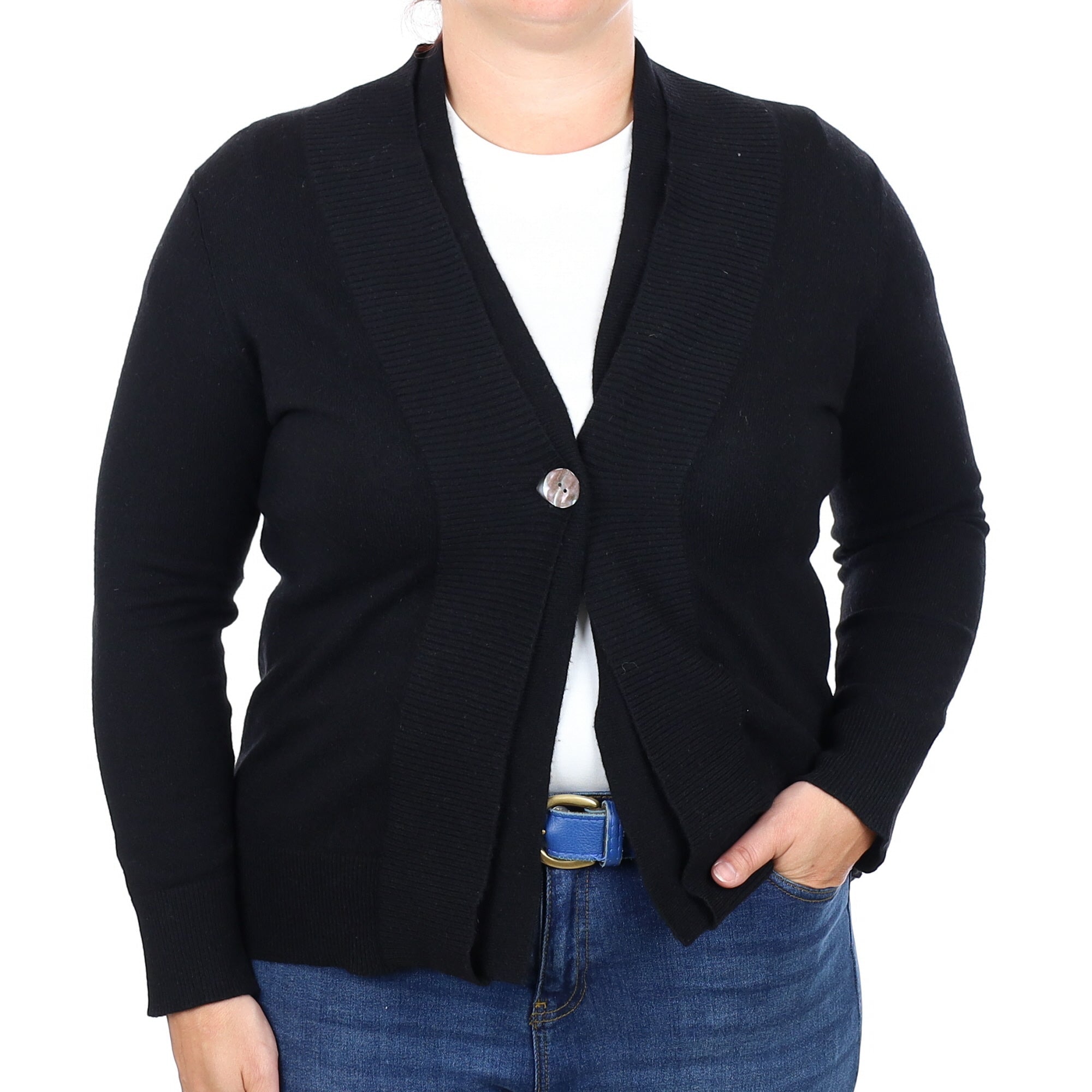 Black Cashmere V Neck Cardigan Large