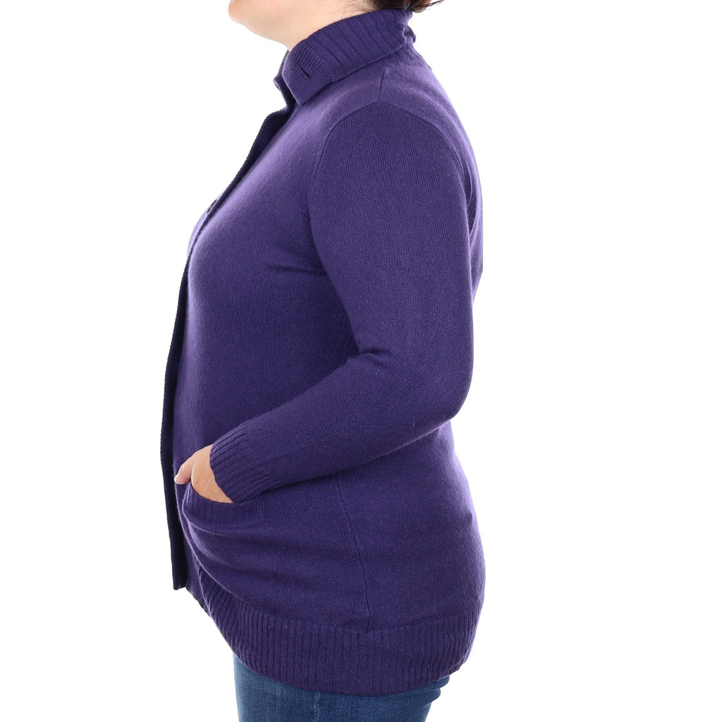 Grape Purple Cashmere Heavy Knit Cardigan with Pockets Large