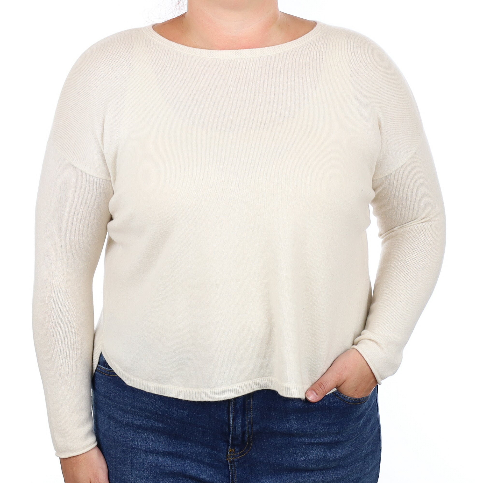 Winter White Cashmere V Neck Jumper Large