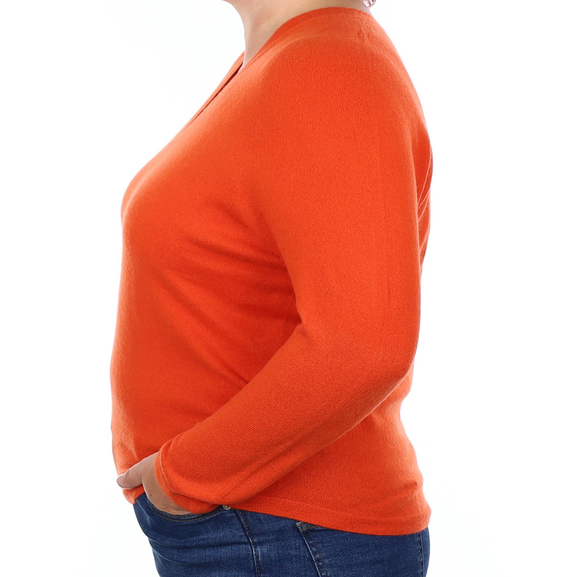 Tangerine Orange Cashmere V Neck Jumper Large