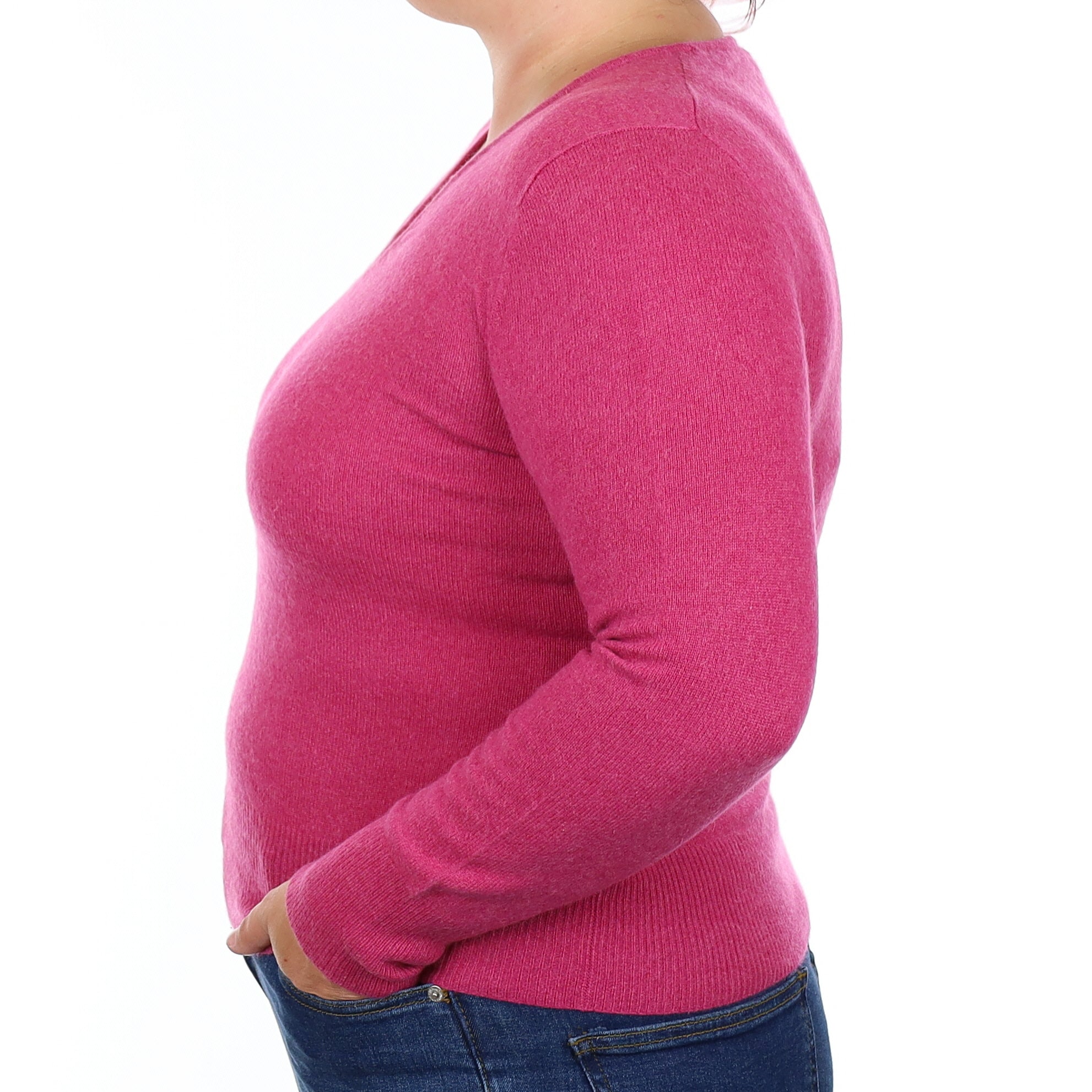 Magenta Pink Cashmere V Neck Jumper Large
