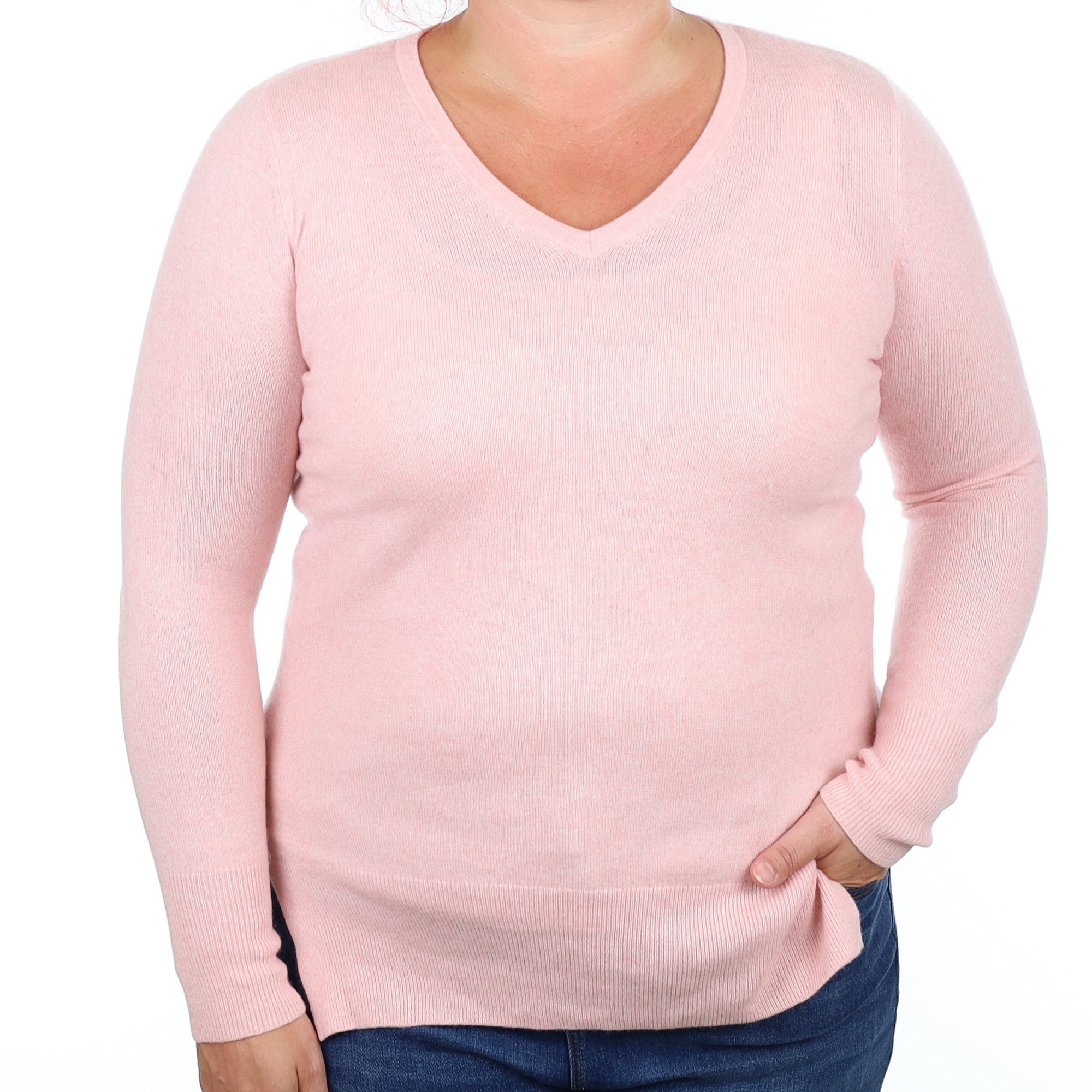 Shell Pink Cashmere V Neck Jumper Large