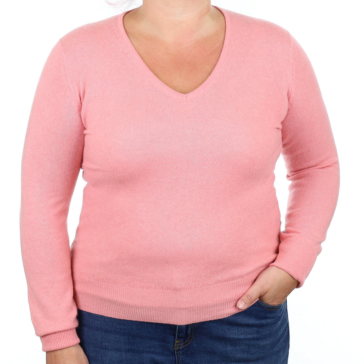 Flamingo Pink Cashmere V Neck Jumper Large