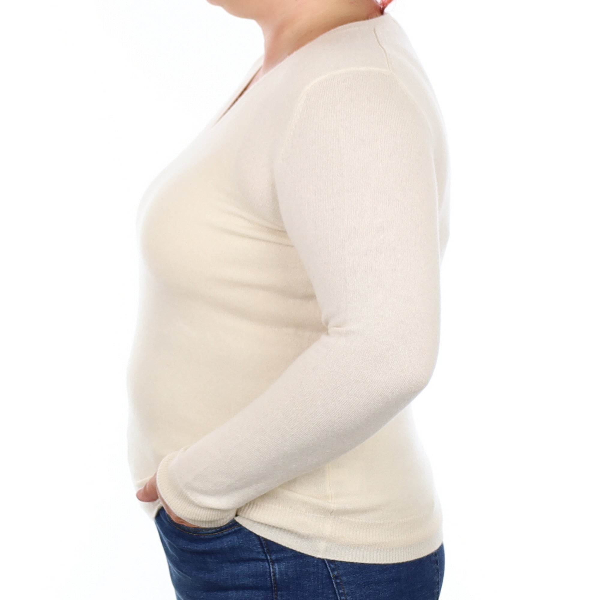 Ivory Cashmere V Neck Jumper Large