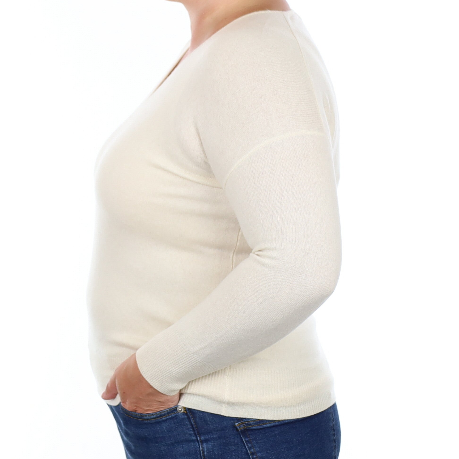Ivory Cashmere V Neck Jumper Large