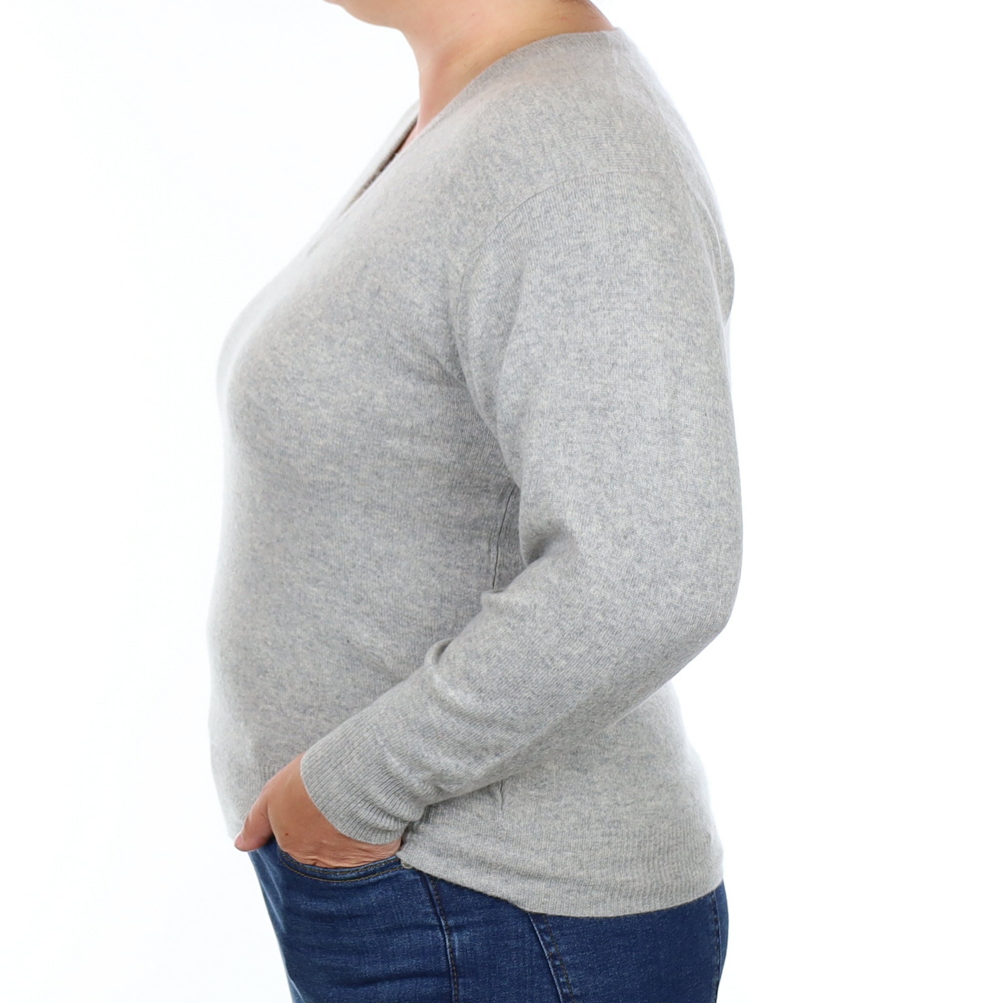 Smoke Grey Cashmere V Neck Jumper Large