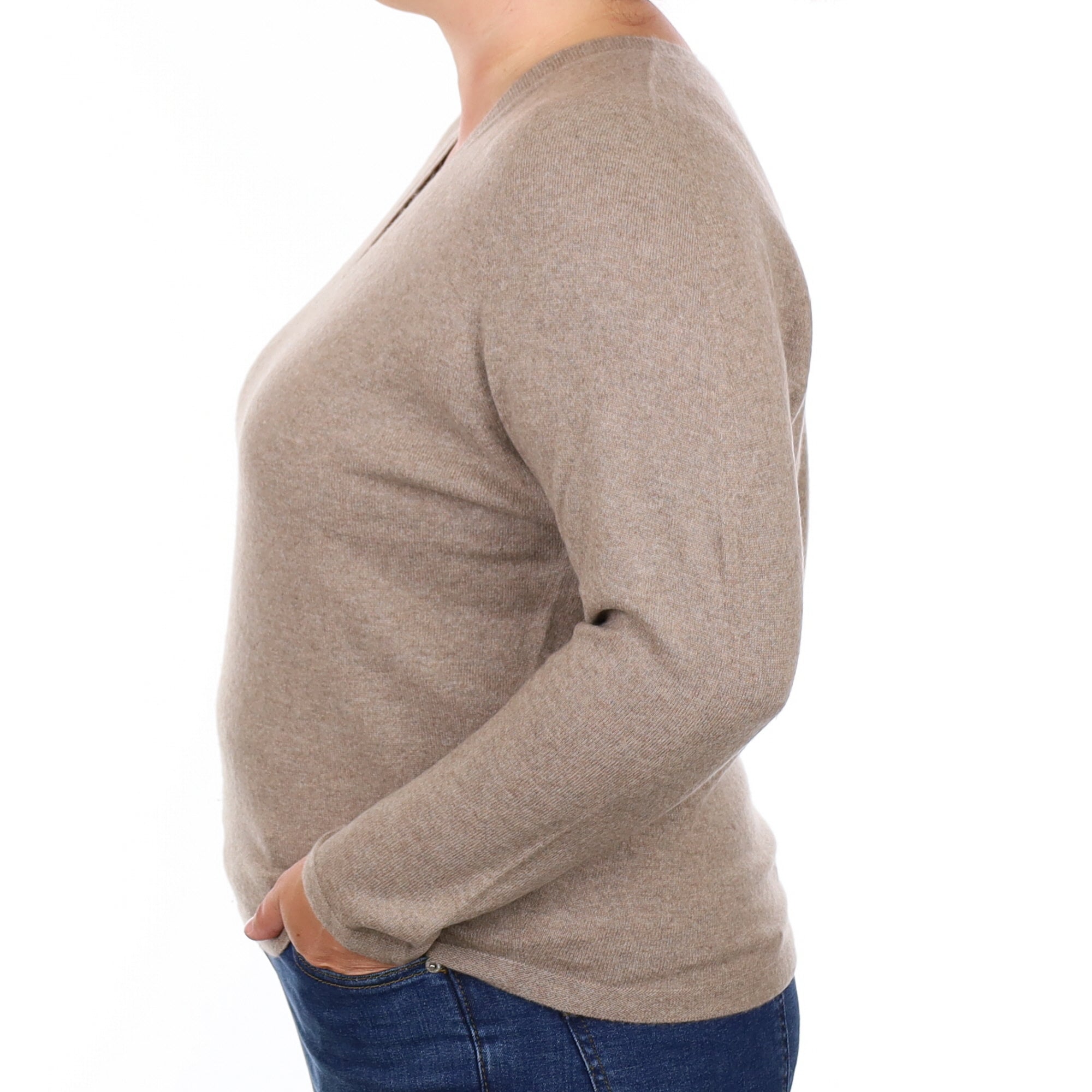 Mocha Brown Cashmere V Neck Jumper Large