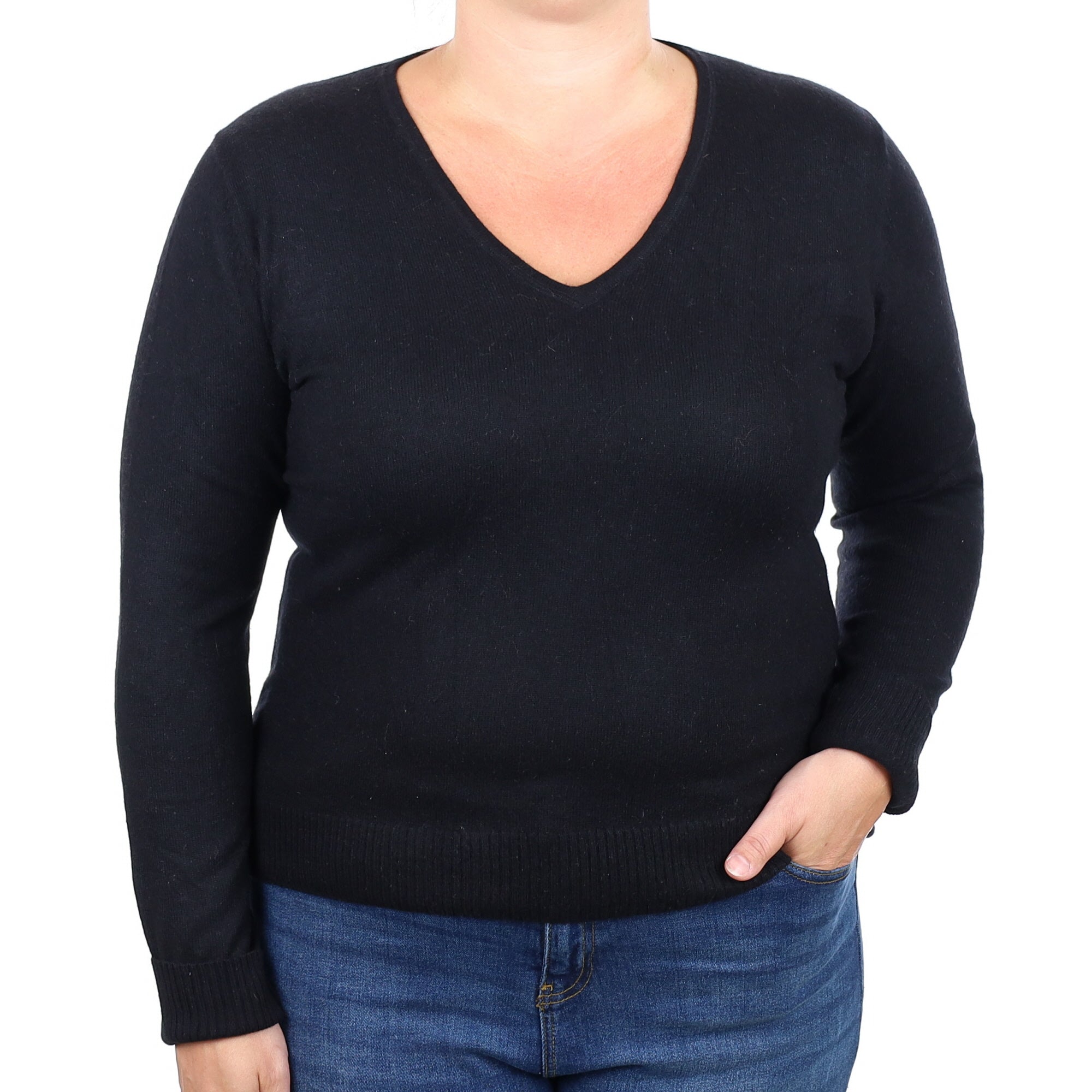 Black Cashmere V Neck Jumper Large