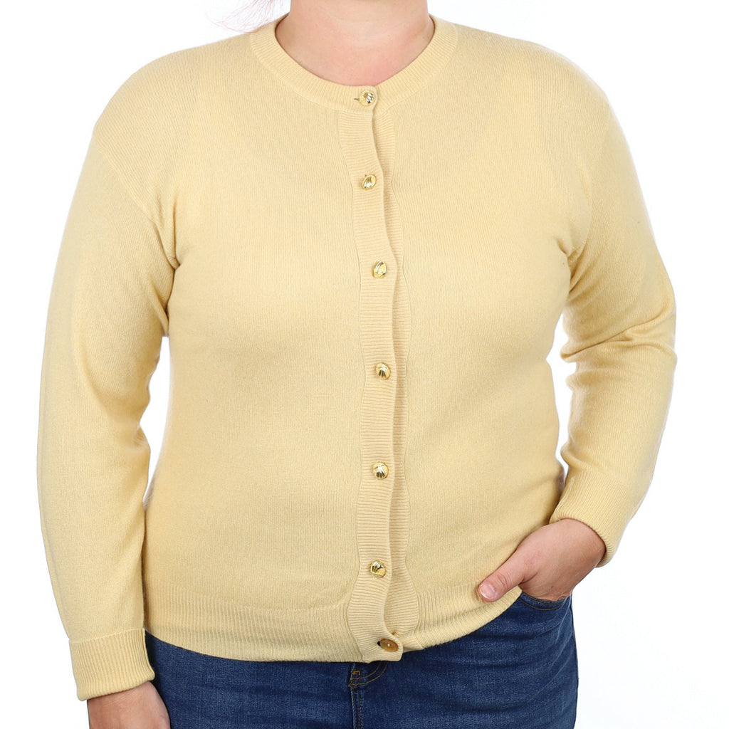 Primrose Yellow Cashmere Crew Neck Cardigan Large