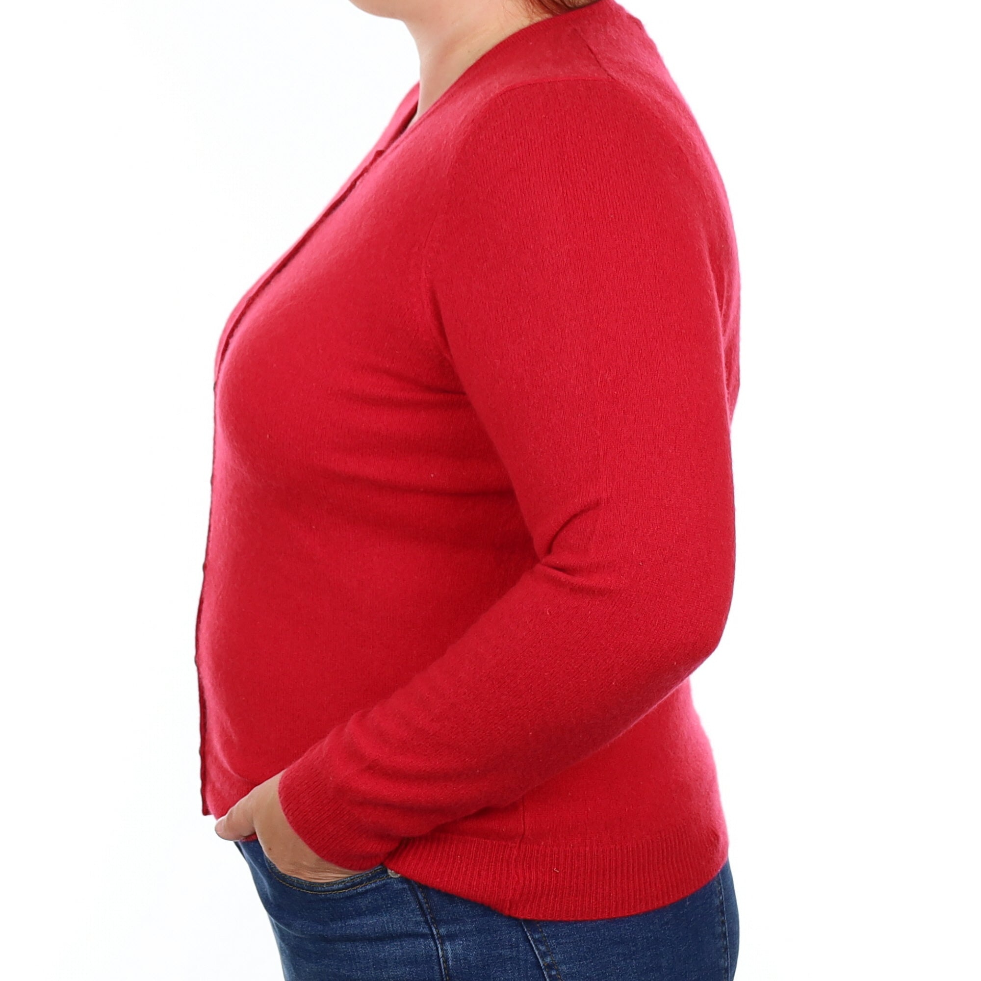 Post Box Red Cashmere Crew Neck Cardigan Large