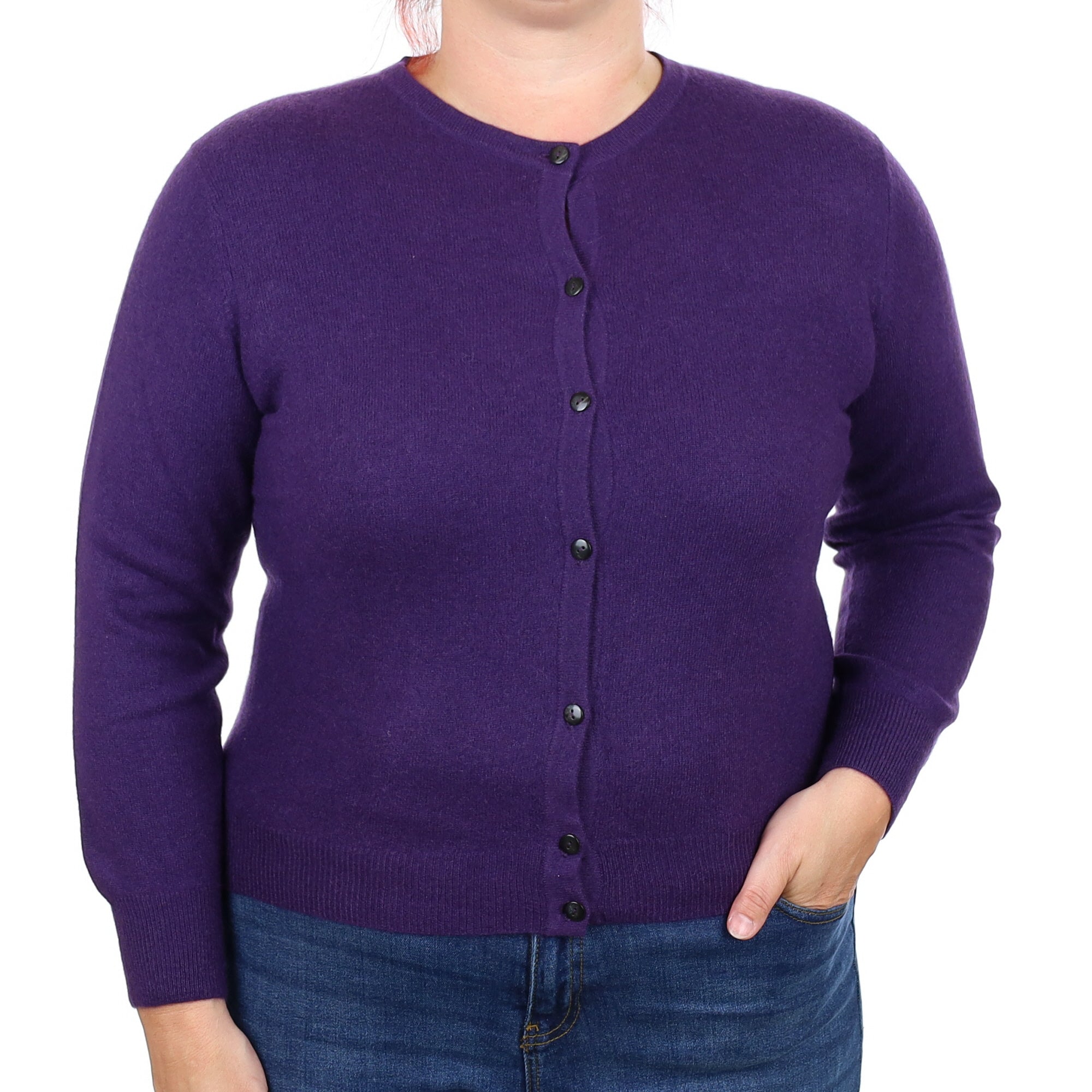 Iris Purple Cashmere Crew Neck Cardigan Large