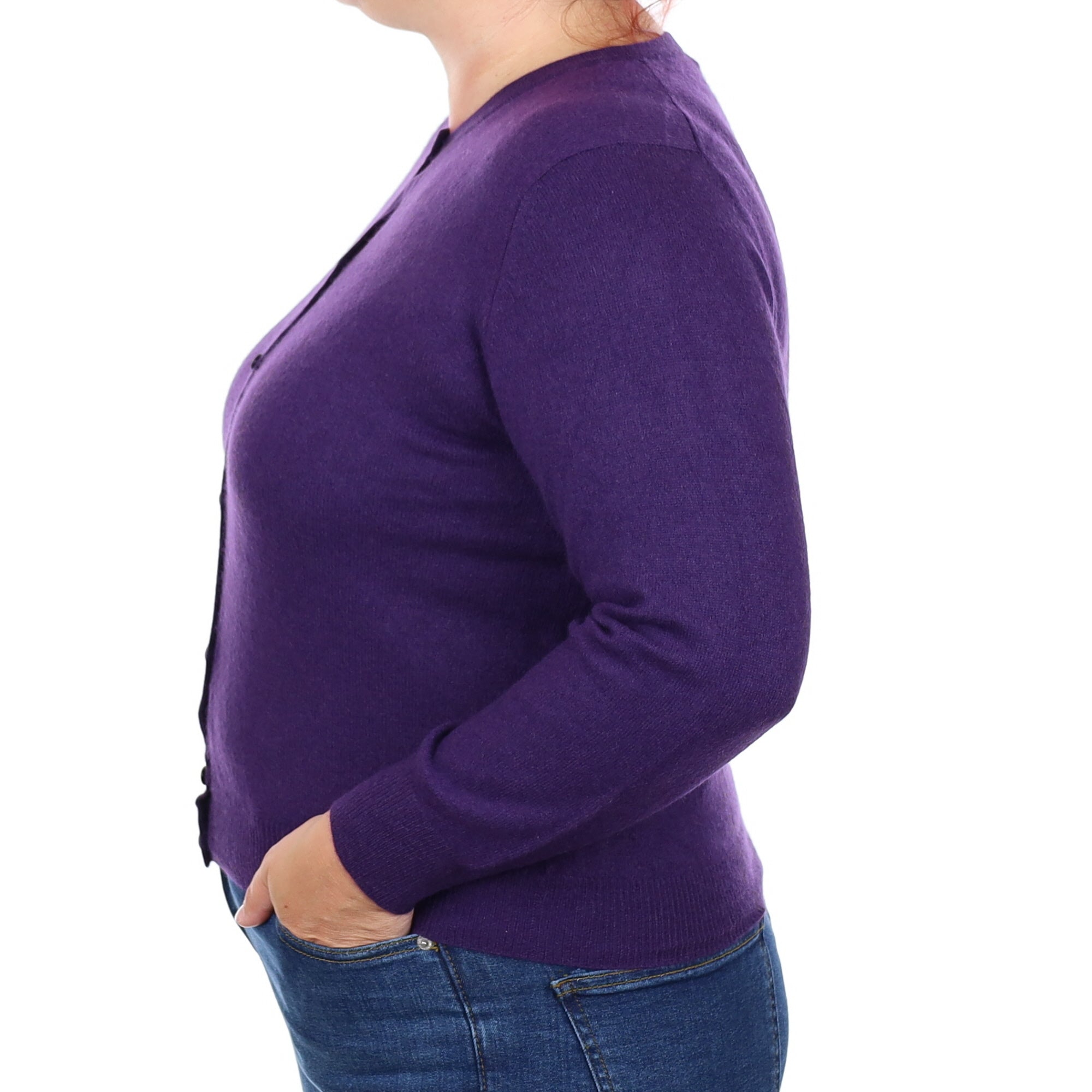 Iris Purple Cashmere Crew Neck Cardigan Large
