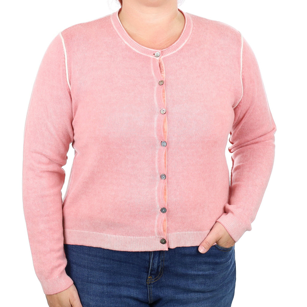 Distressed Pink Cashmere Crew Neck Cardigan Large