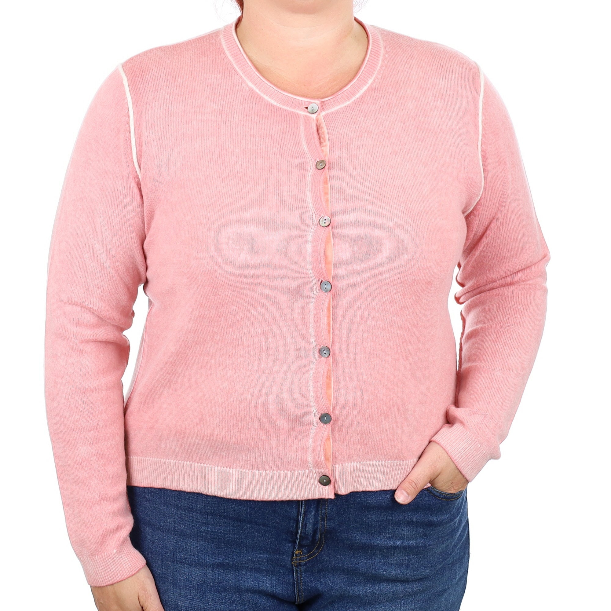 Distressed Pink Cashmere Crew Neck Cardigan Large