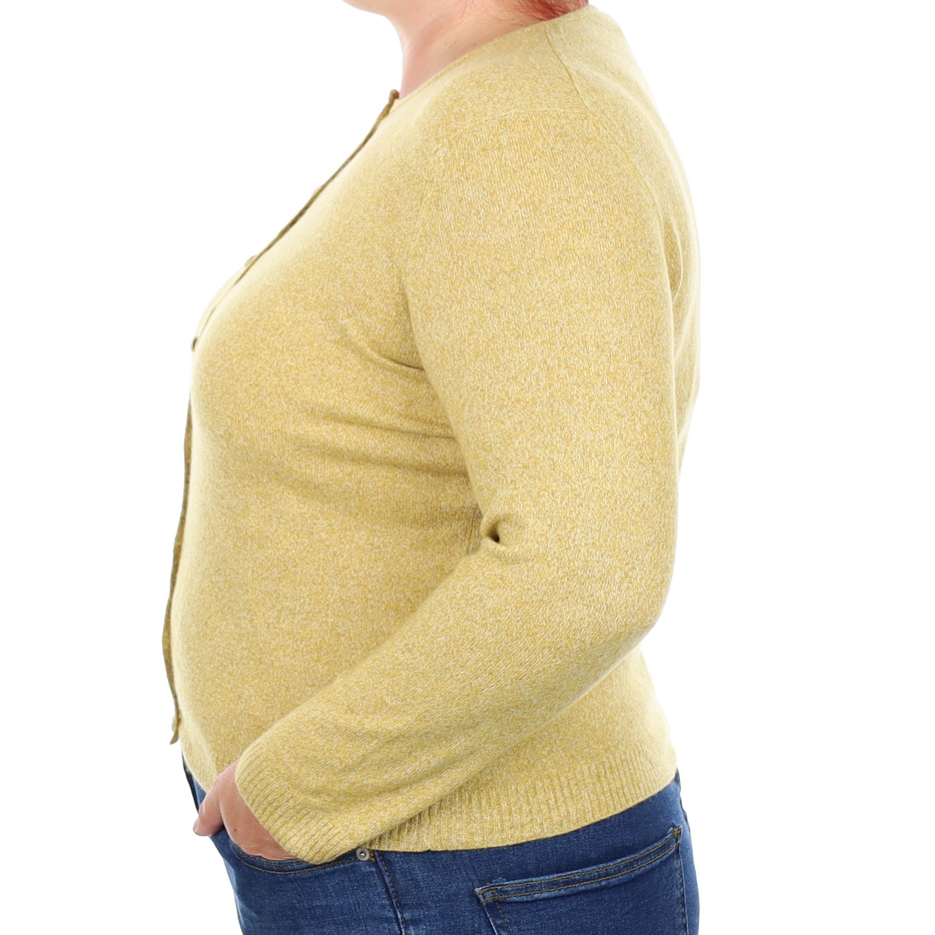 Flaxen Yellow Marl Cashmere Crew Neck Cardigan Large