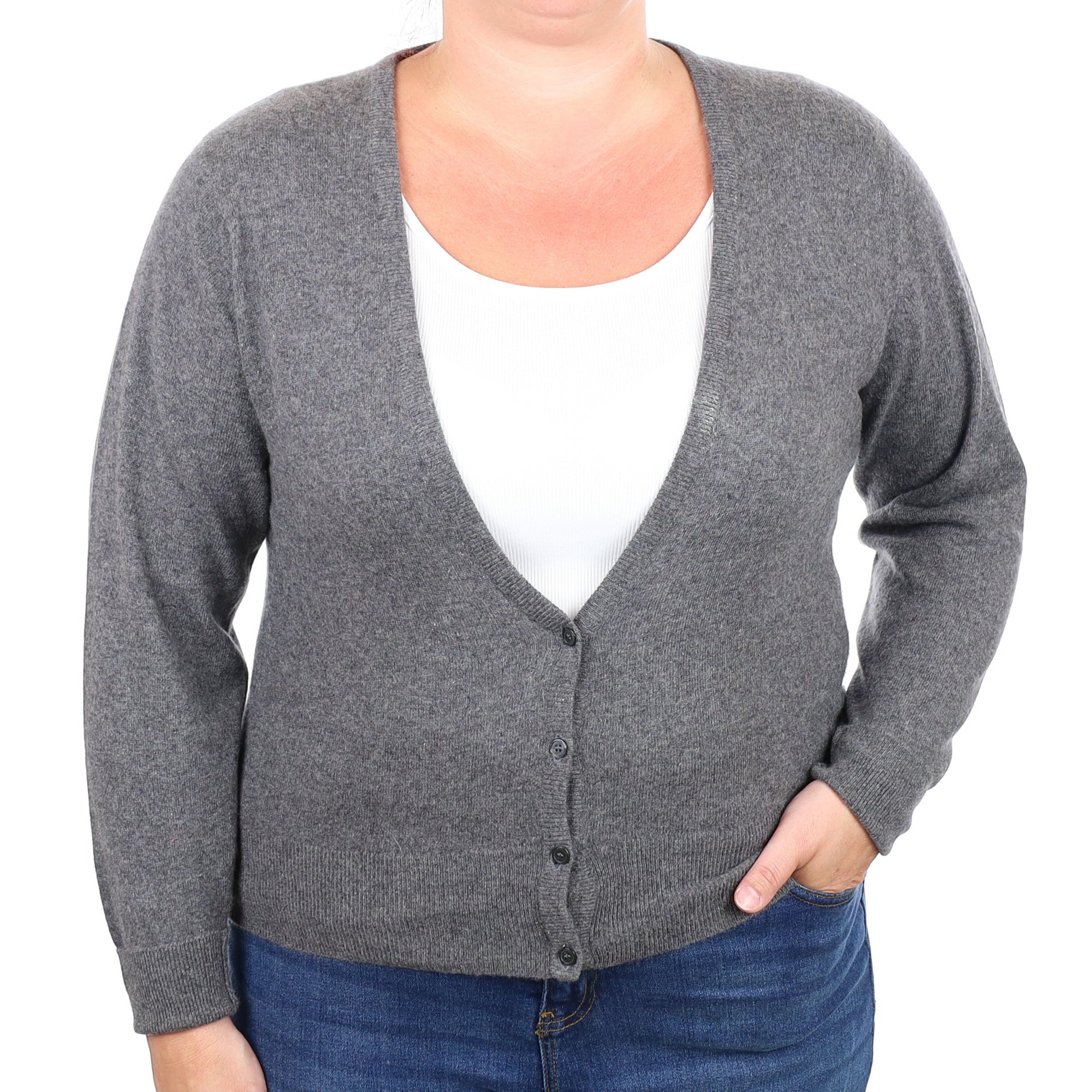 Scottish Slate Grey Cashmere V Neck Cardigan Large