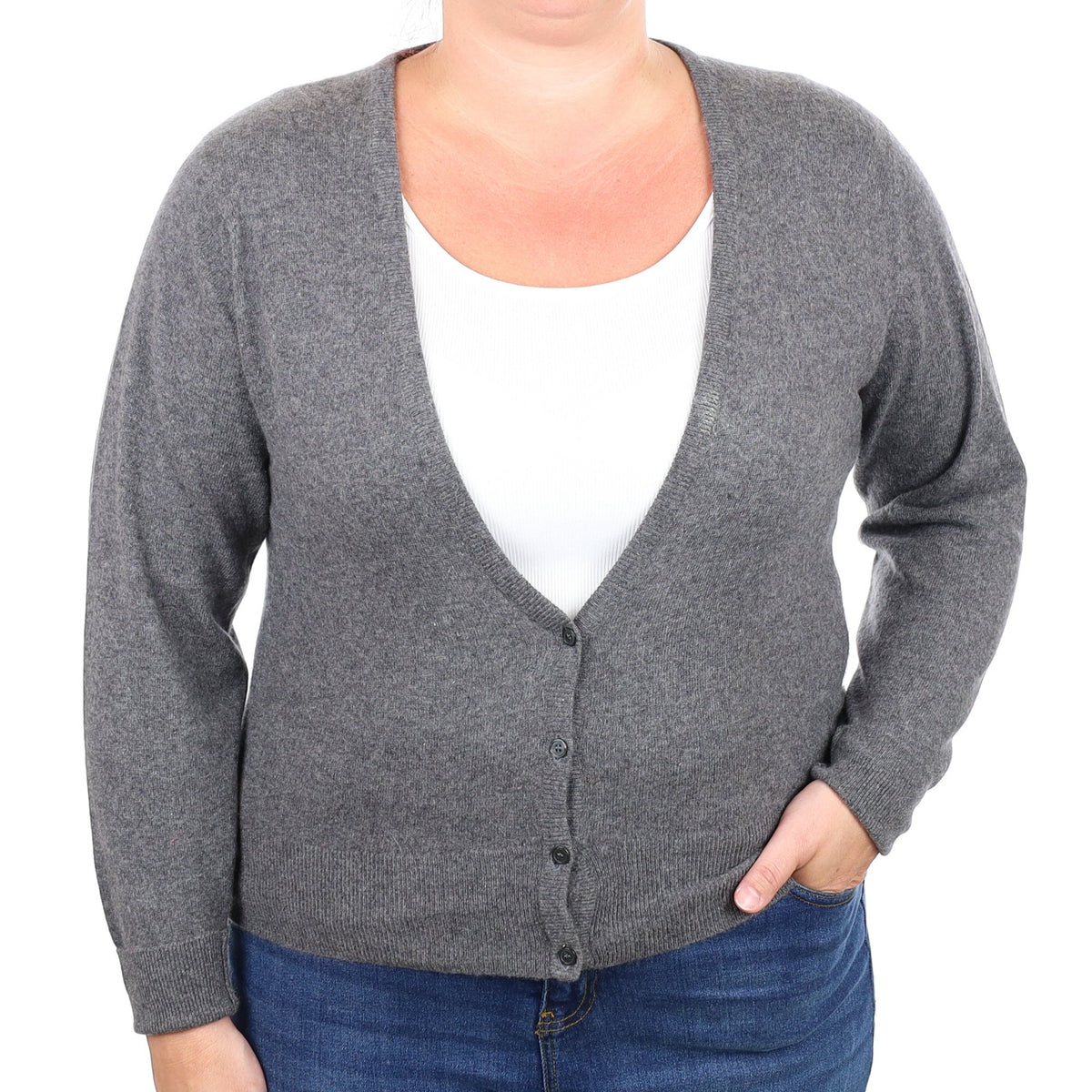 Scottish Slate Grey Cashmere V Neck Cardigan Large