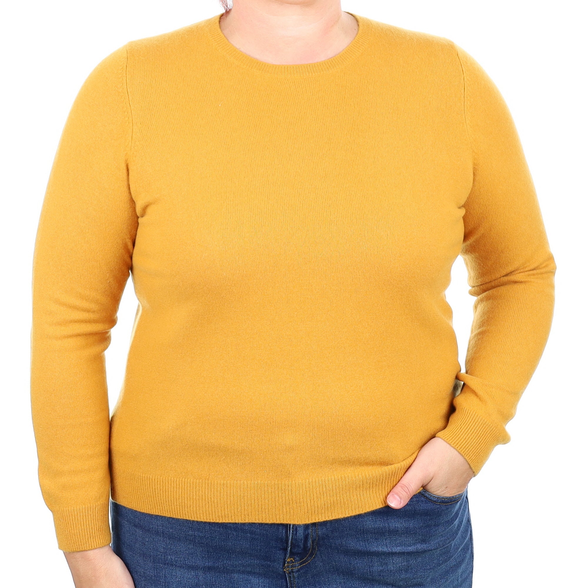 Mustard Yellow Cashmere Crew Neck Jumper Large