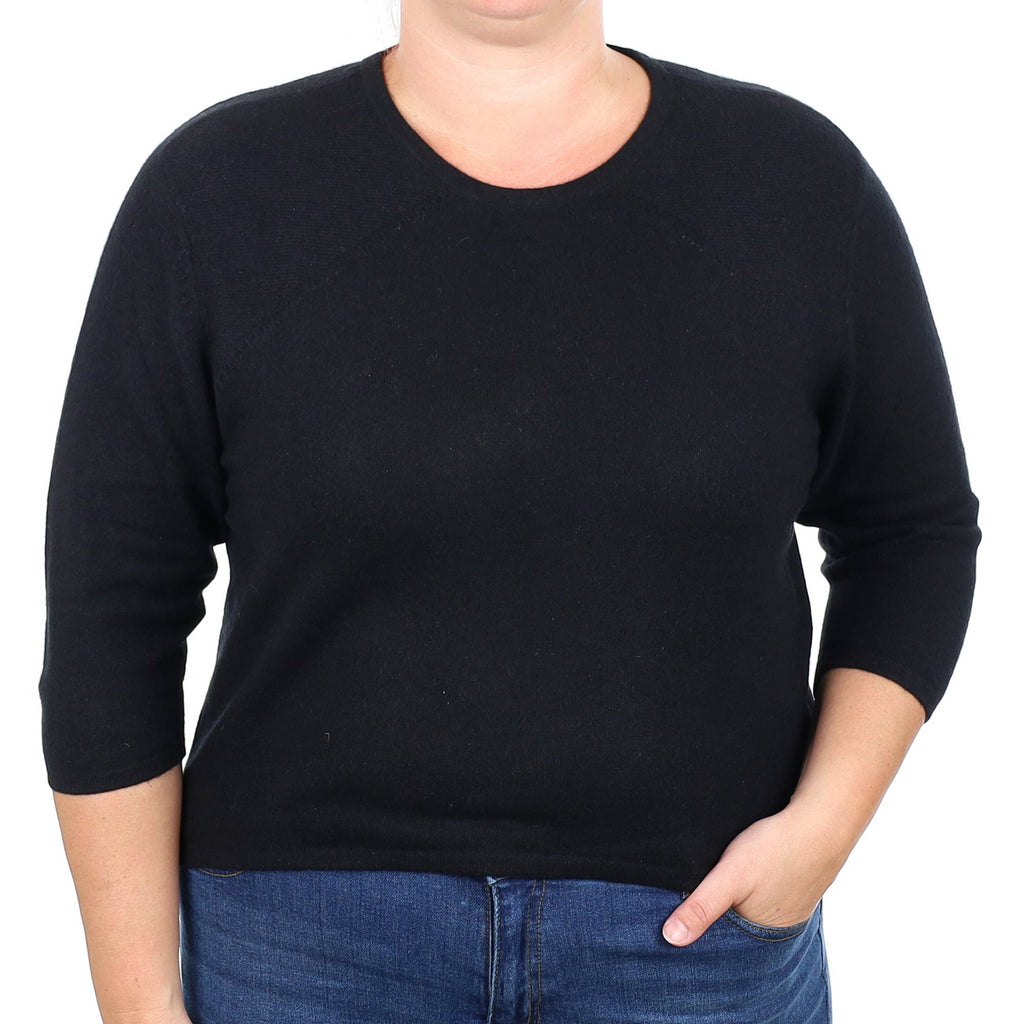 Black Cashmere Short Sleeved Crew Neck Jumper Large