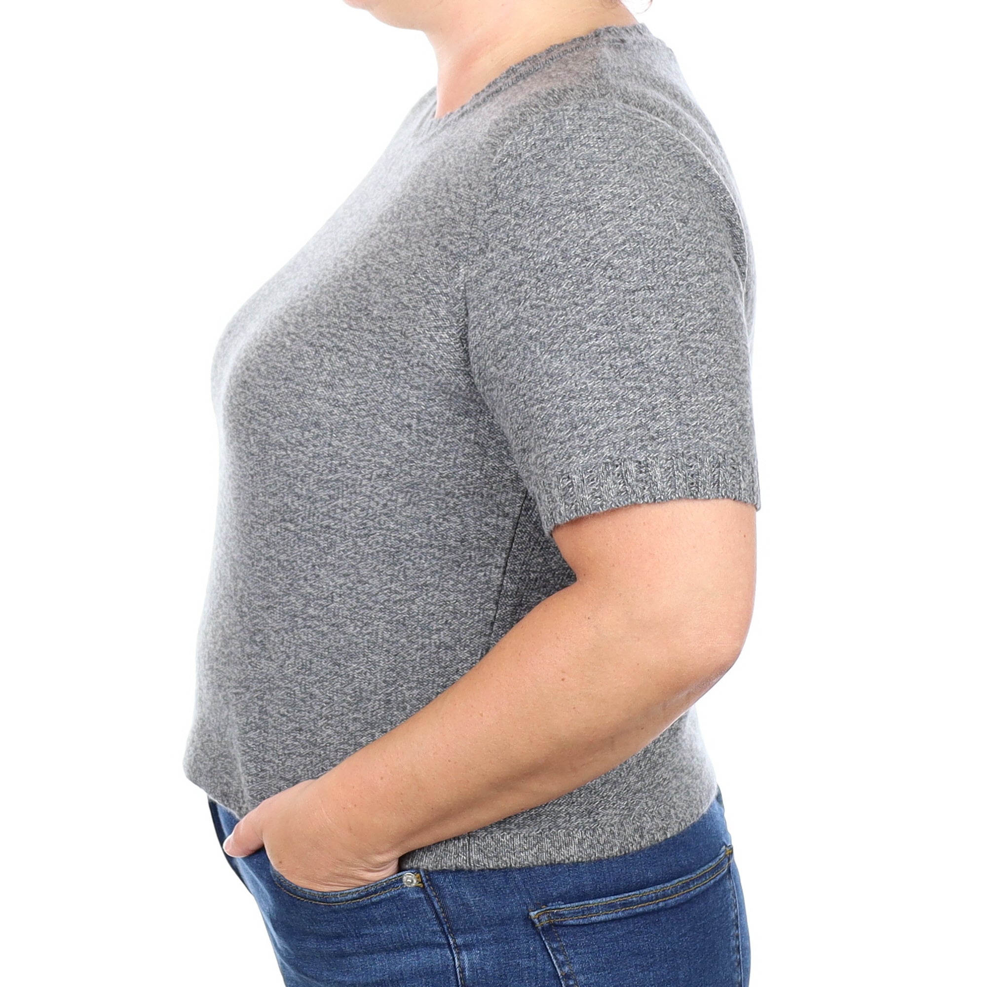 Slate Grey Marl Cashmere Short Sleeved Crew Neck Jumper Large