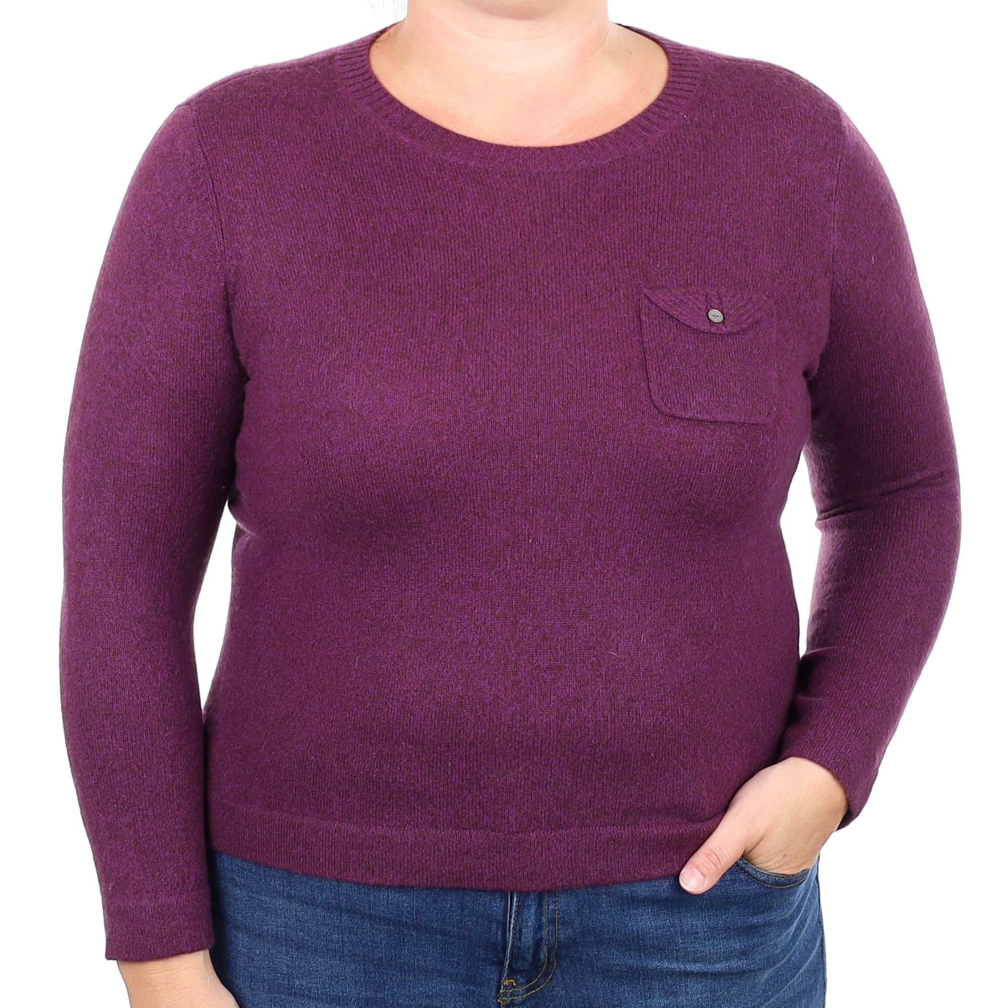 Plum Marl Cashmere Crew Neck Jumper Large