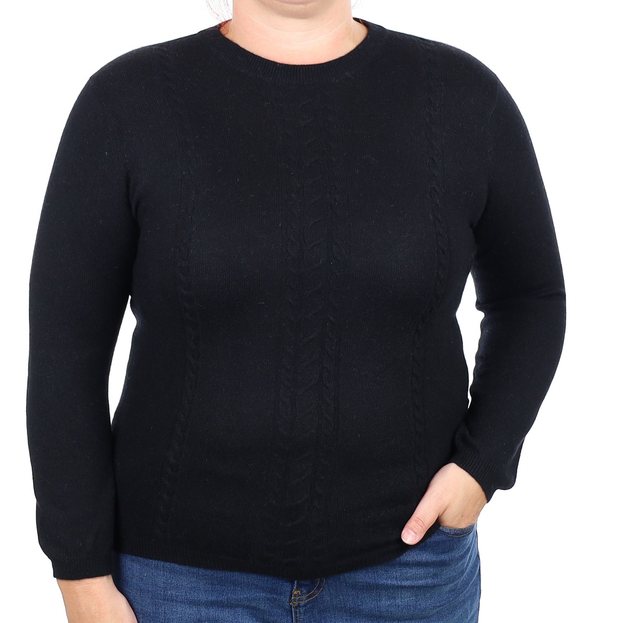 Black Cable Cashmere Crew Neck Jumper Large