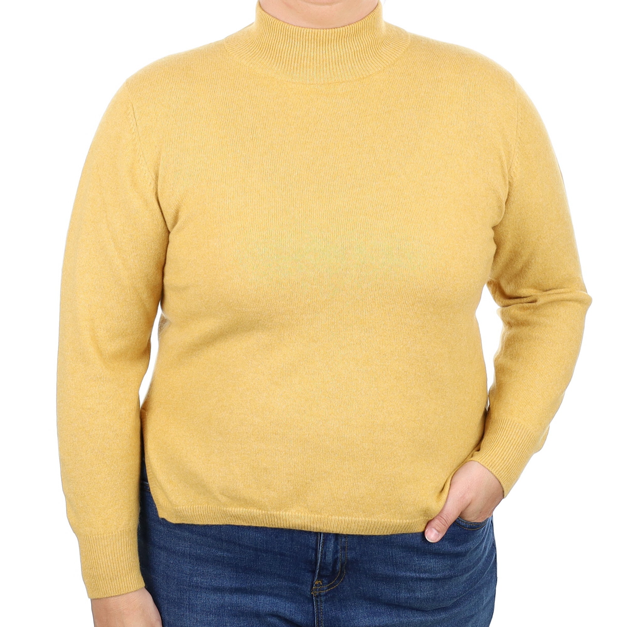 Flaxen Yellow Cashmere Turtle Neck Jumper Large