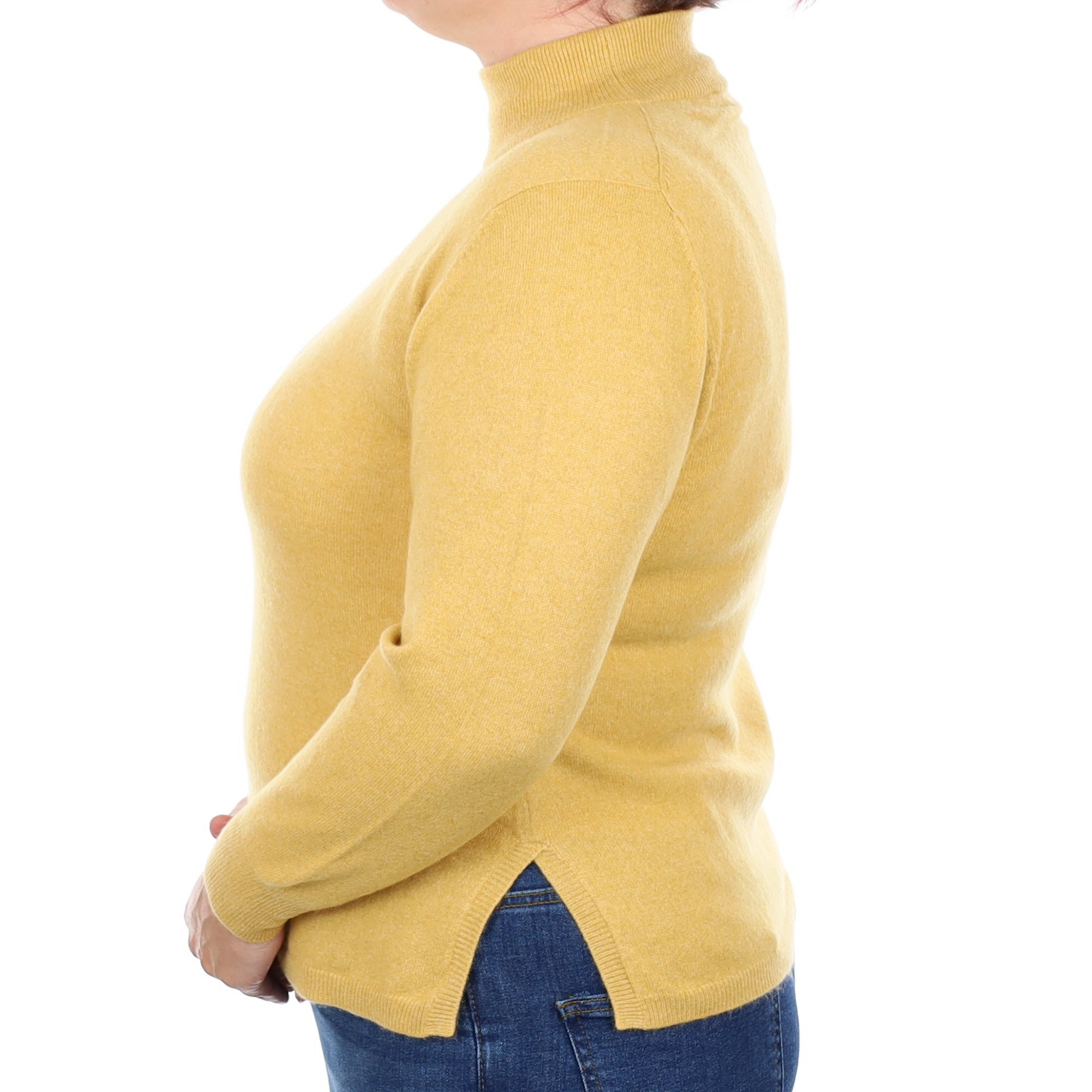 Flaxen Yellow Cashmere Turtle Neck Jumper Large