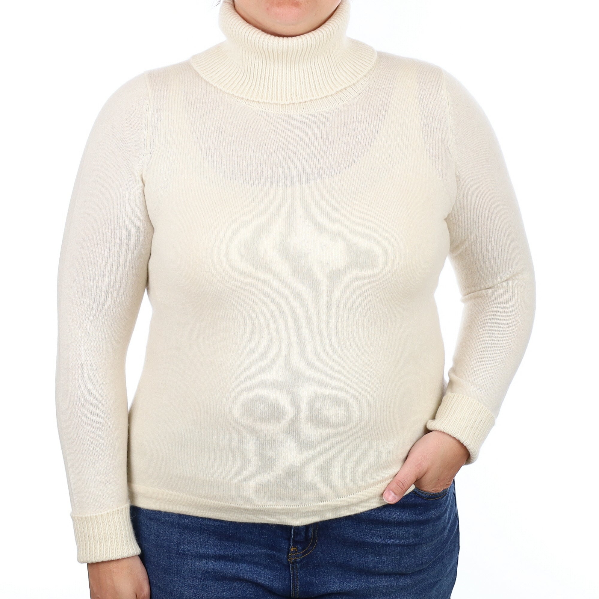 Vanilla Cream Cashmere Polo Neck Jumper Large
