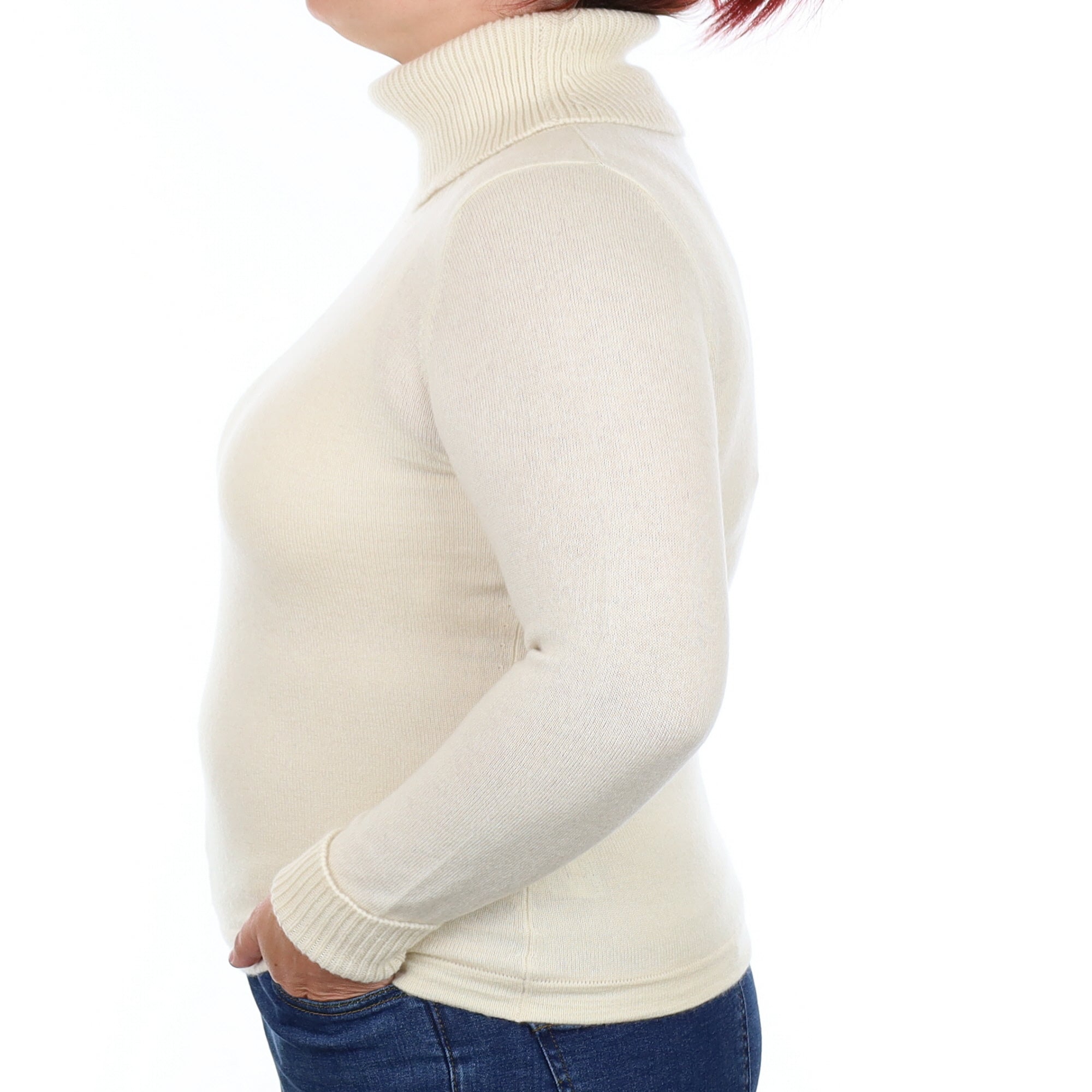 Vanilla Cream Cashmere Polo Neck Jumper Large