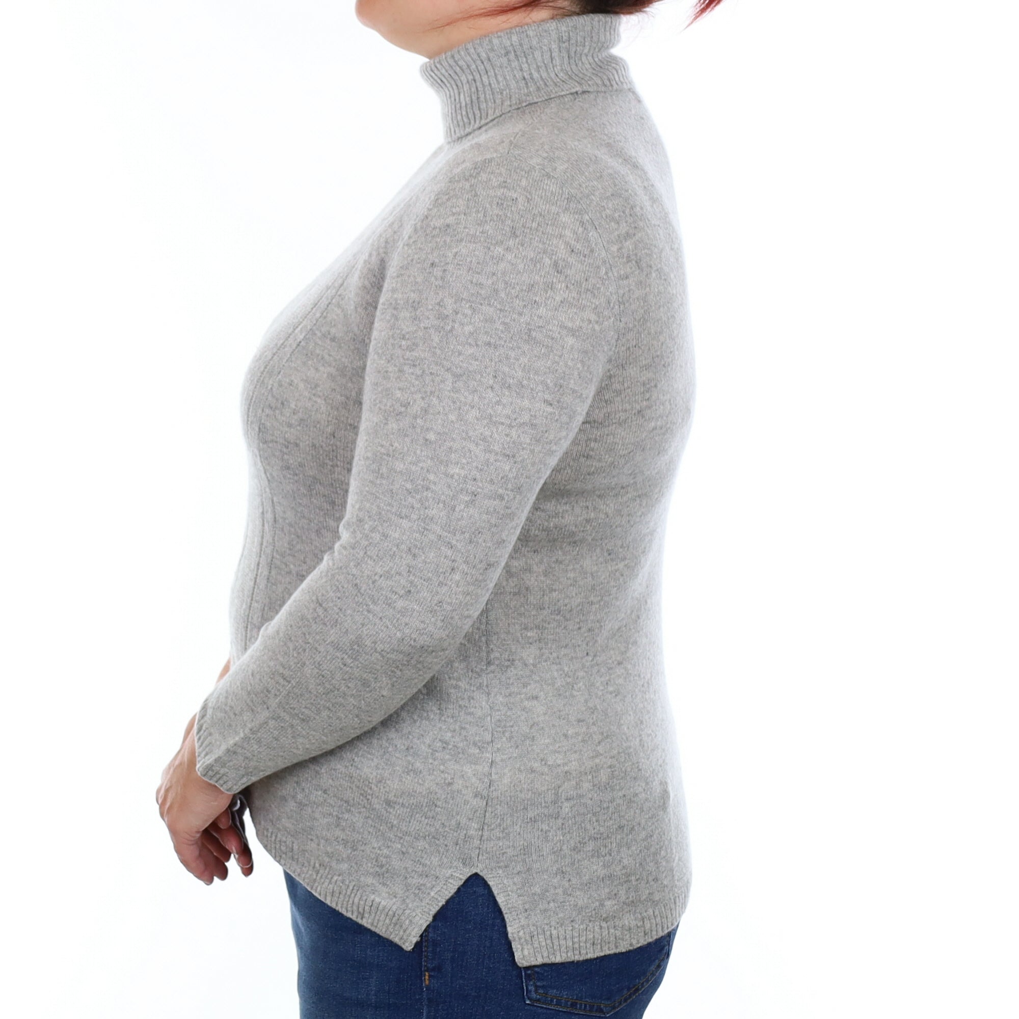 Smoke Grey Cable Cashmere Polo Neck Jumper Large
