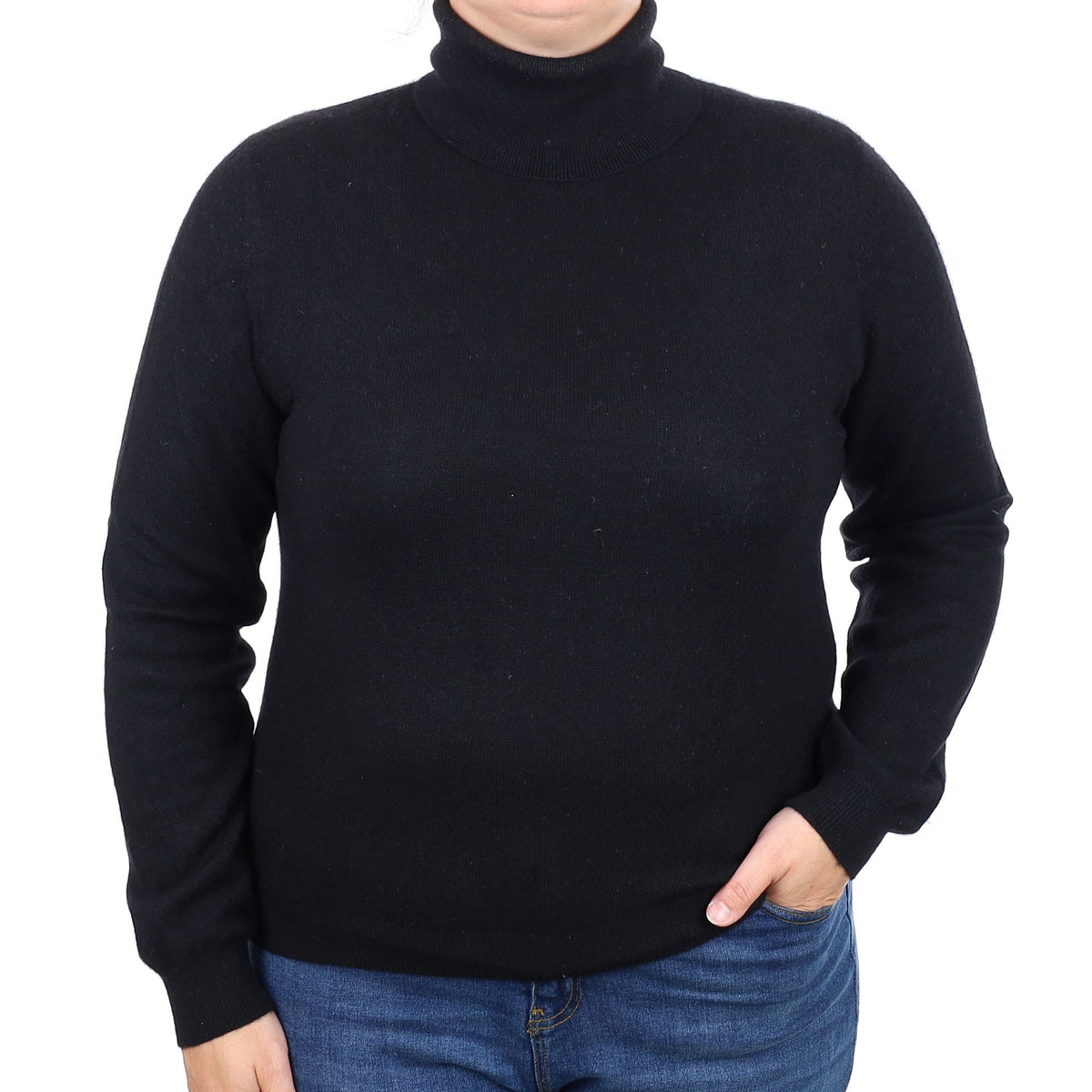 Black  Cashmere Polo Neck Jumper Large