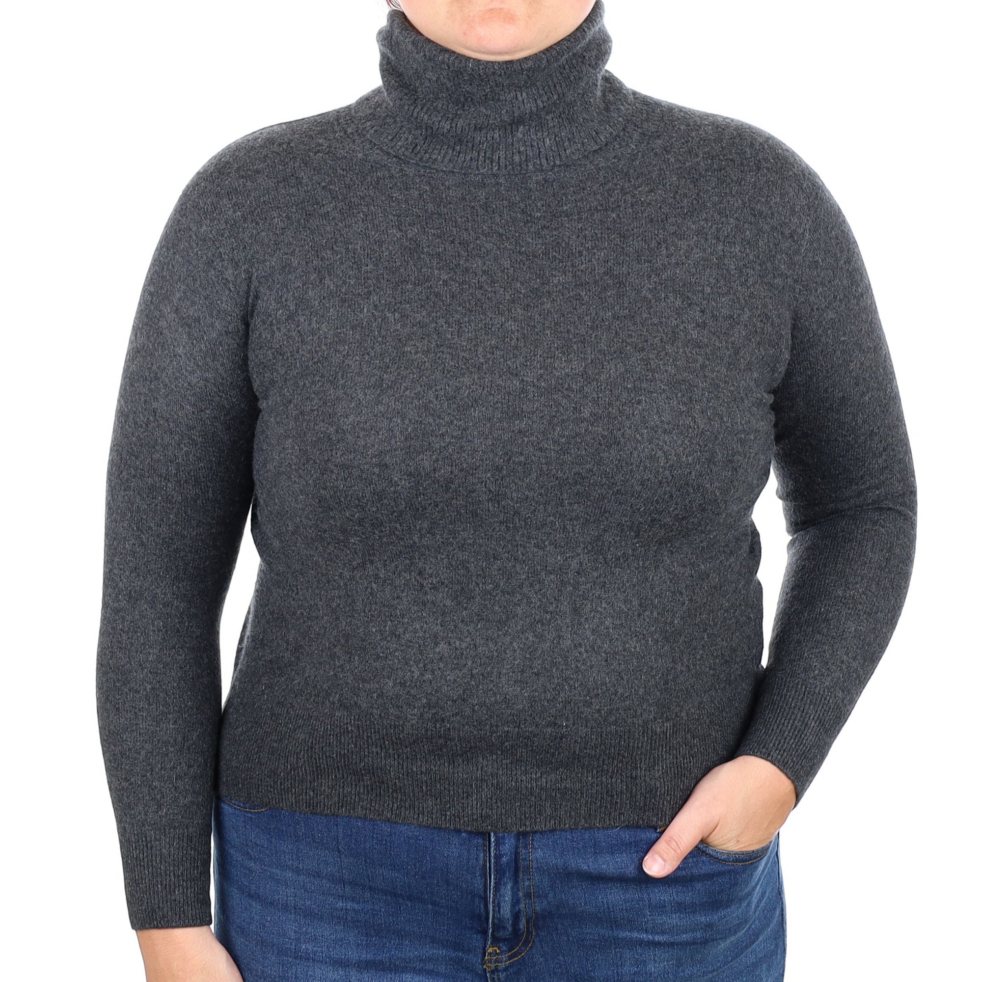 Charcoal Grey Cashmere Polo Neck Jumper Large